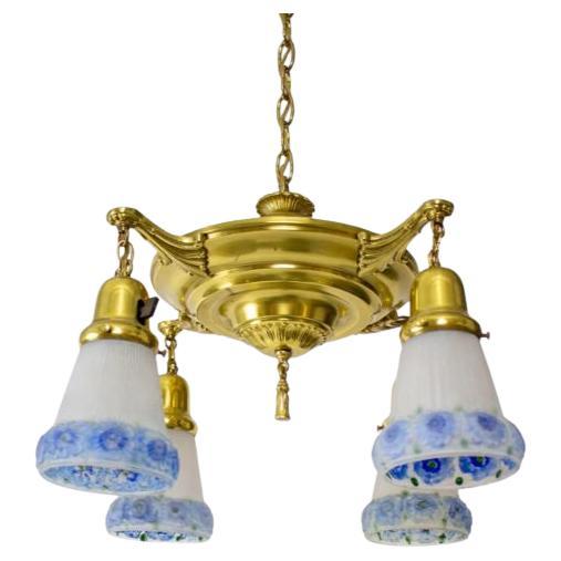 1920s Pan Light with Blue Floral Glass