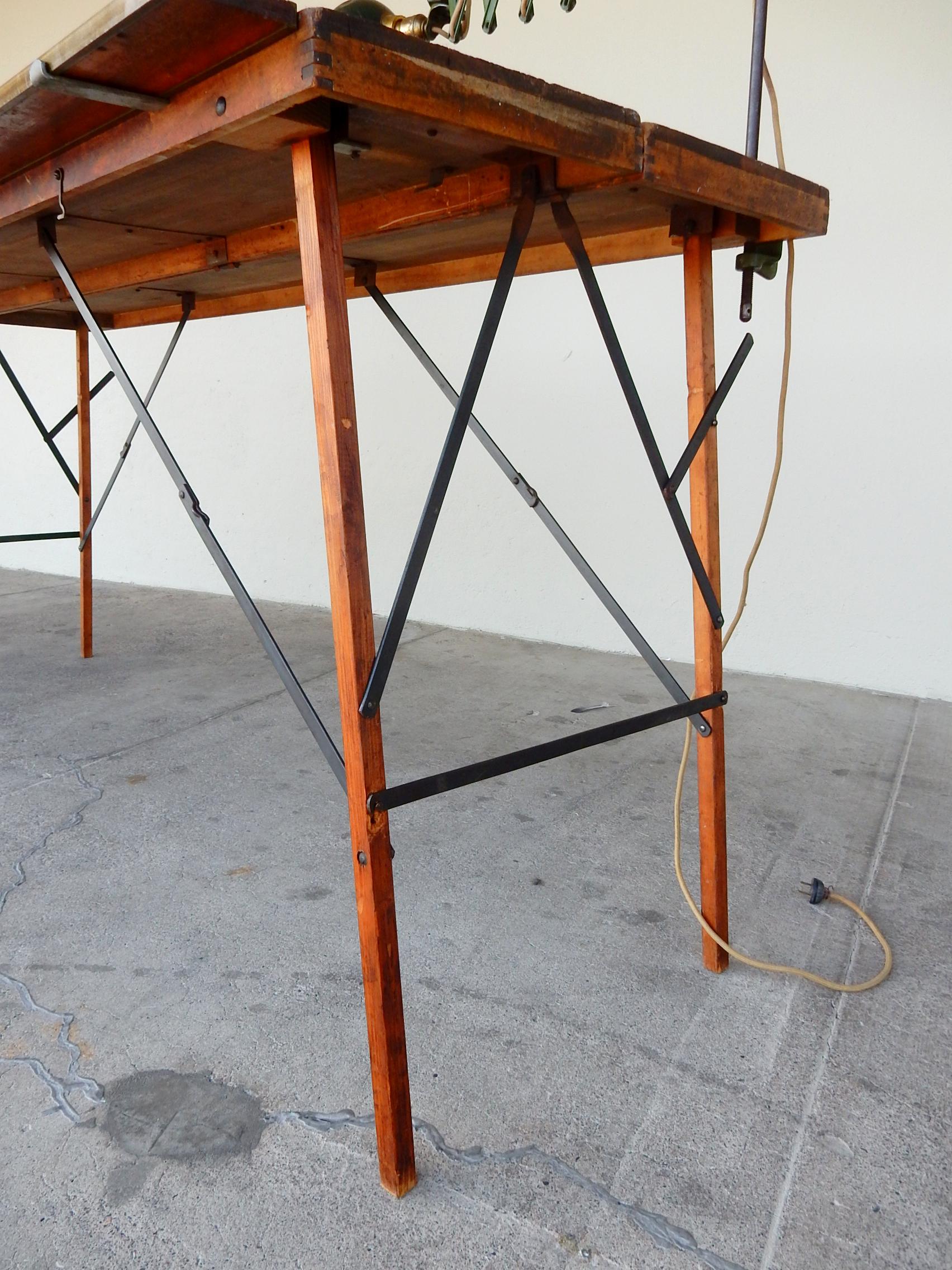 20th Century 1920's Paper Hangers Work Table with Original Tools and Scissor Task Lamp