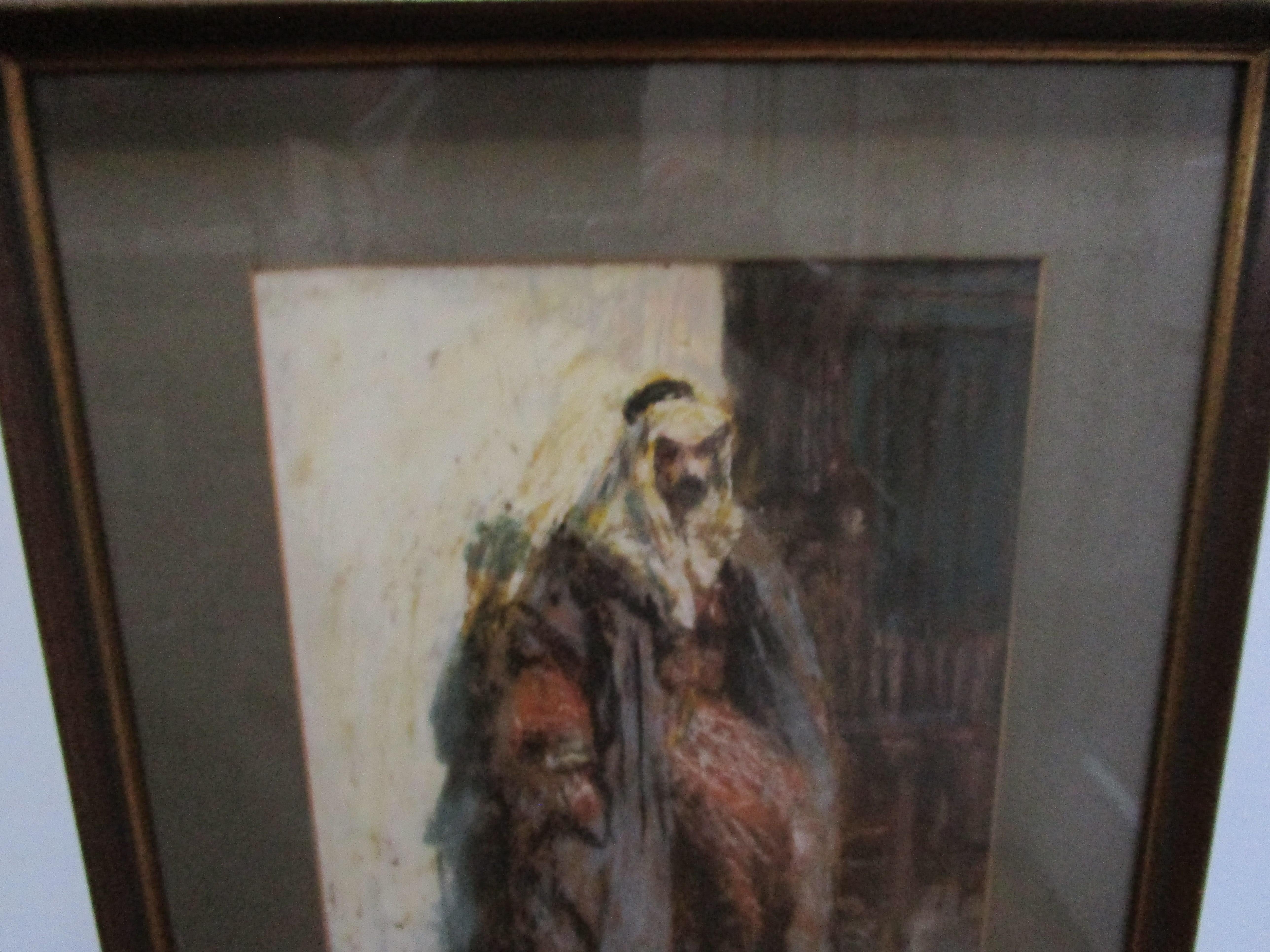 1920er Jahre Pastell von Fred Wagner Szene in Tunis Stimmungsvolles Porträt (Amerikanische Klassik) im Angebot