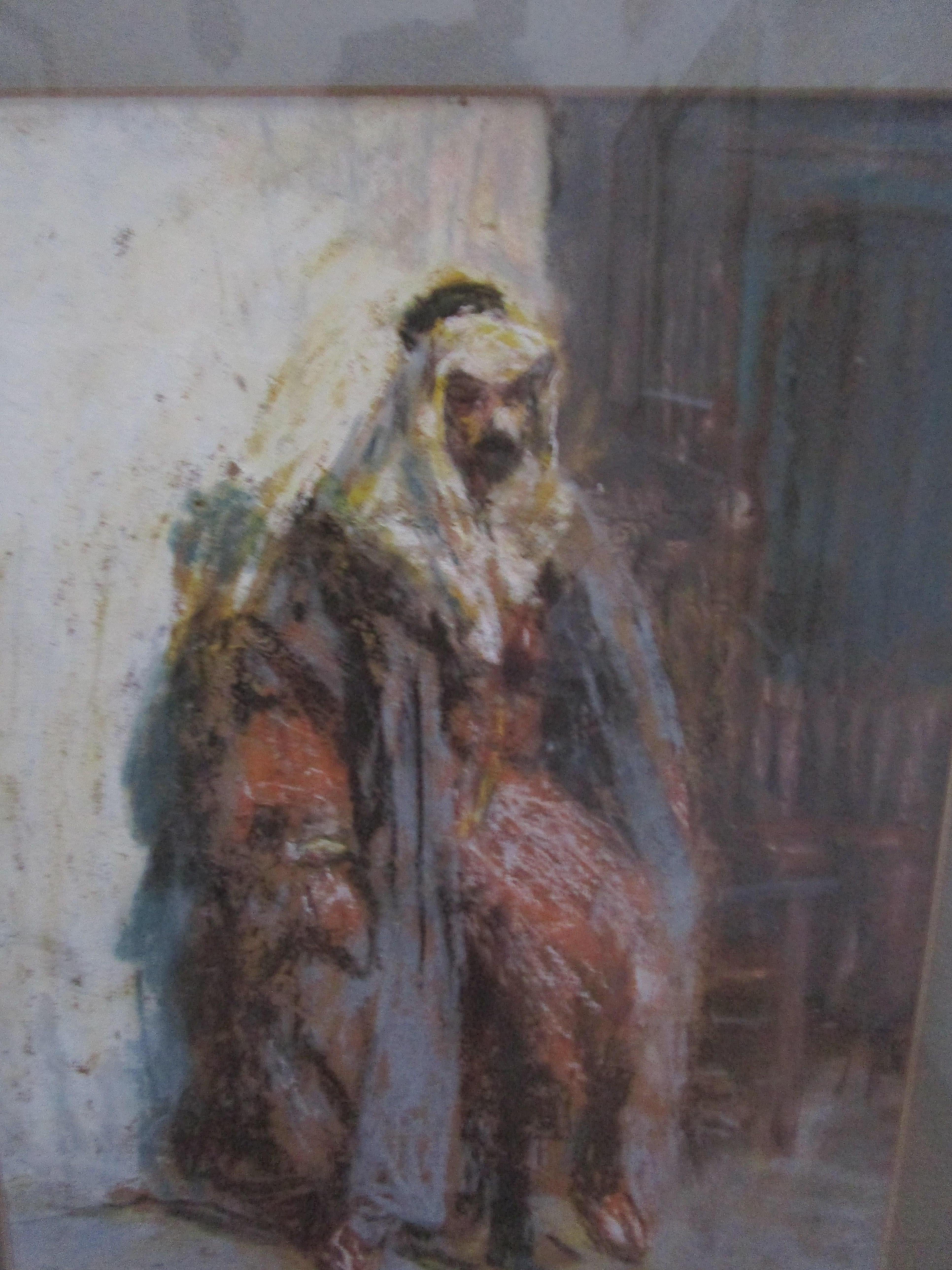 1920er Jahre Pastell von Fred Wagner Szene in Tunis Stimmungsvolles Porträt (amerikanisch) im Angebot