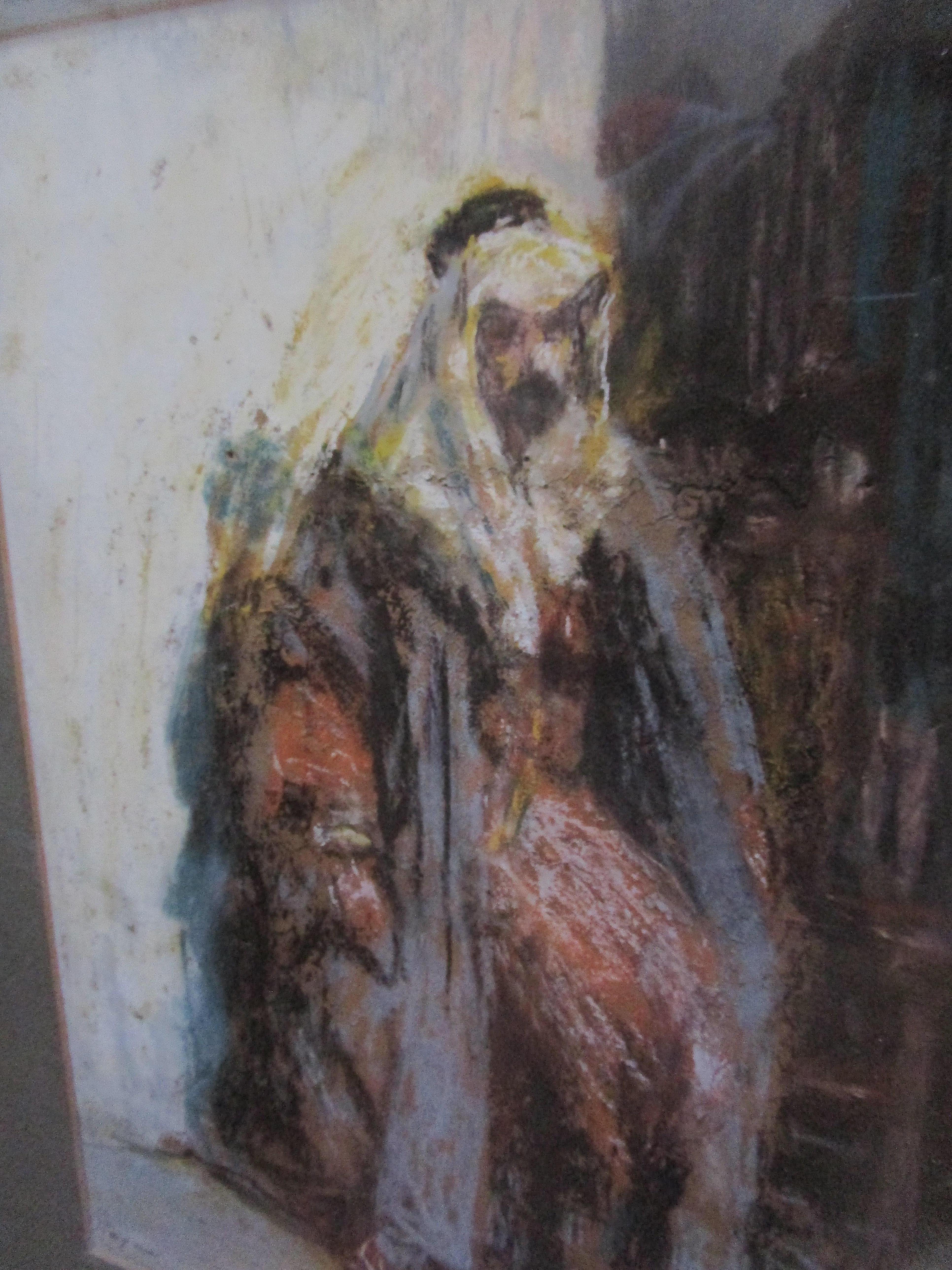1920er Jahre Pastell von Fred Wagner Szene in Tunis Stimmungsvolles Porträt (20. Jahrhundert) im Angebot