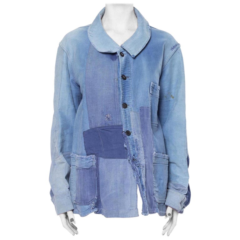 1920S French Blue Patchwork Cotton Denim Men's Tattered Workwear Jacket ...