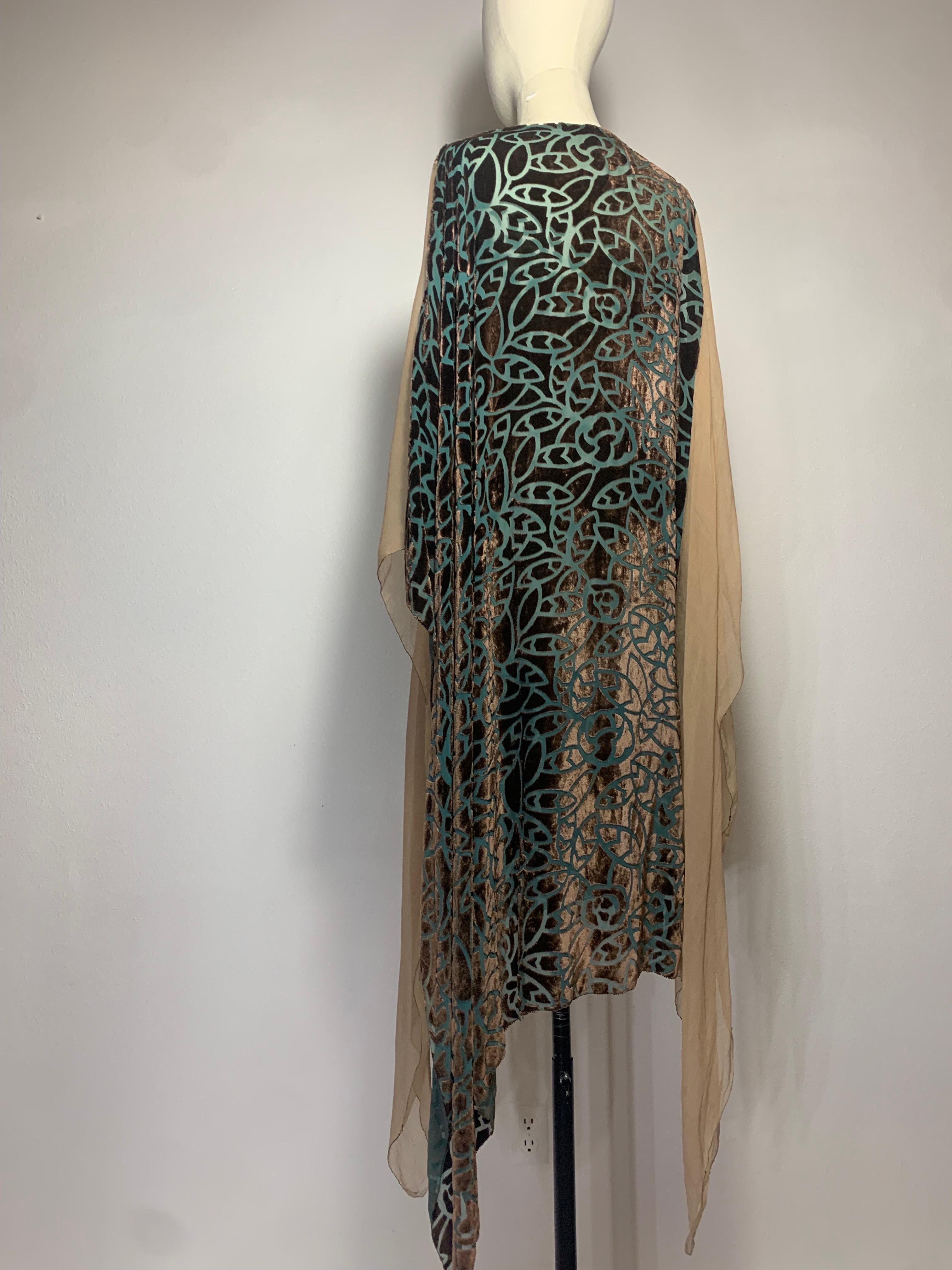 1920s Patina Green & Taupe Devore Velvet Art Deco Tunic w Stylized Leaf Pattern For Sale 11