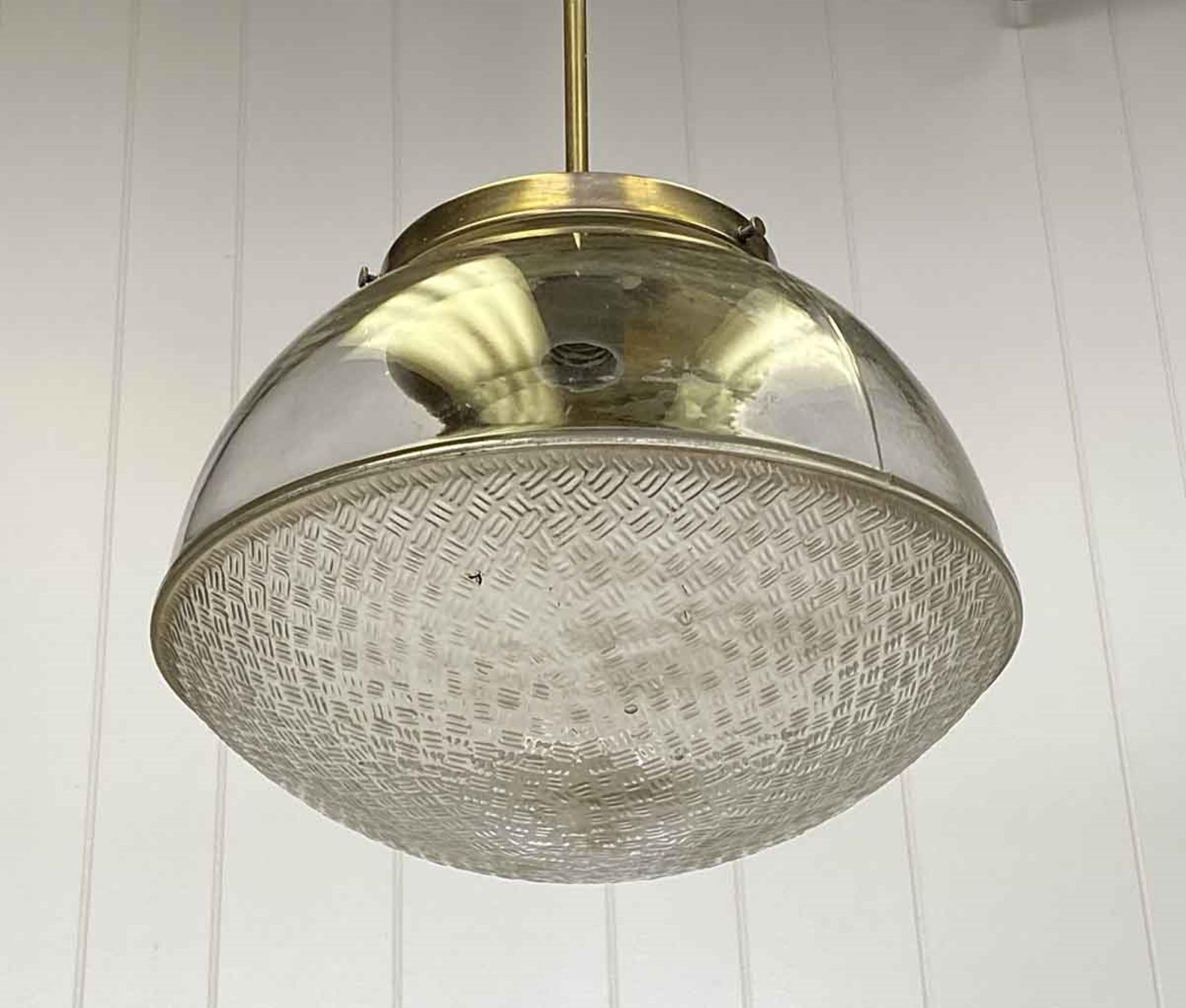 American 1920s Patterned Bottom Glass Globe Pendant Light with Brass Hardware