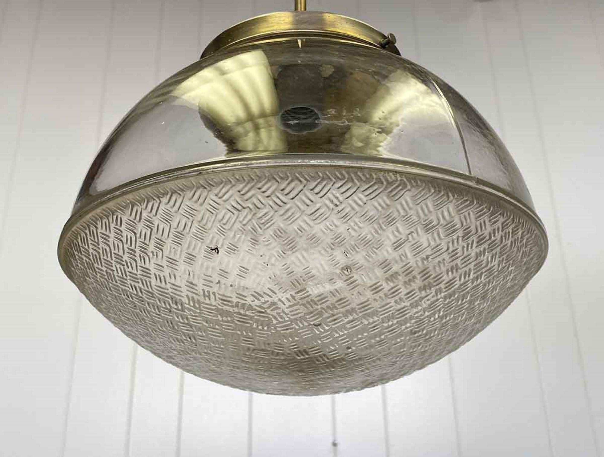 Early 20th Century 1920s Patterned Bottom Glass Globe Pendant Light with Brass Hardware