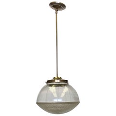 1920s Patterned Bottom Glass Globe Pendant Light with Brass Hardware