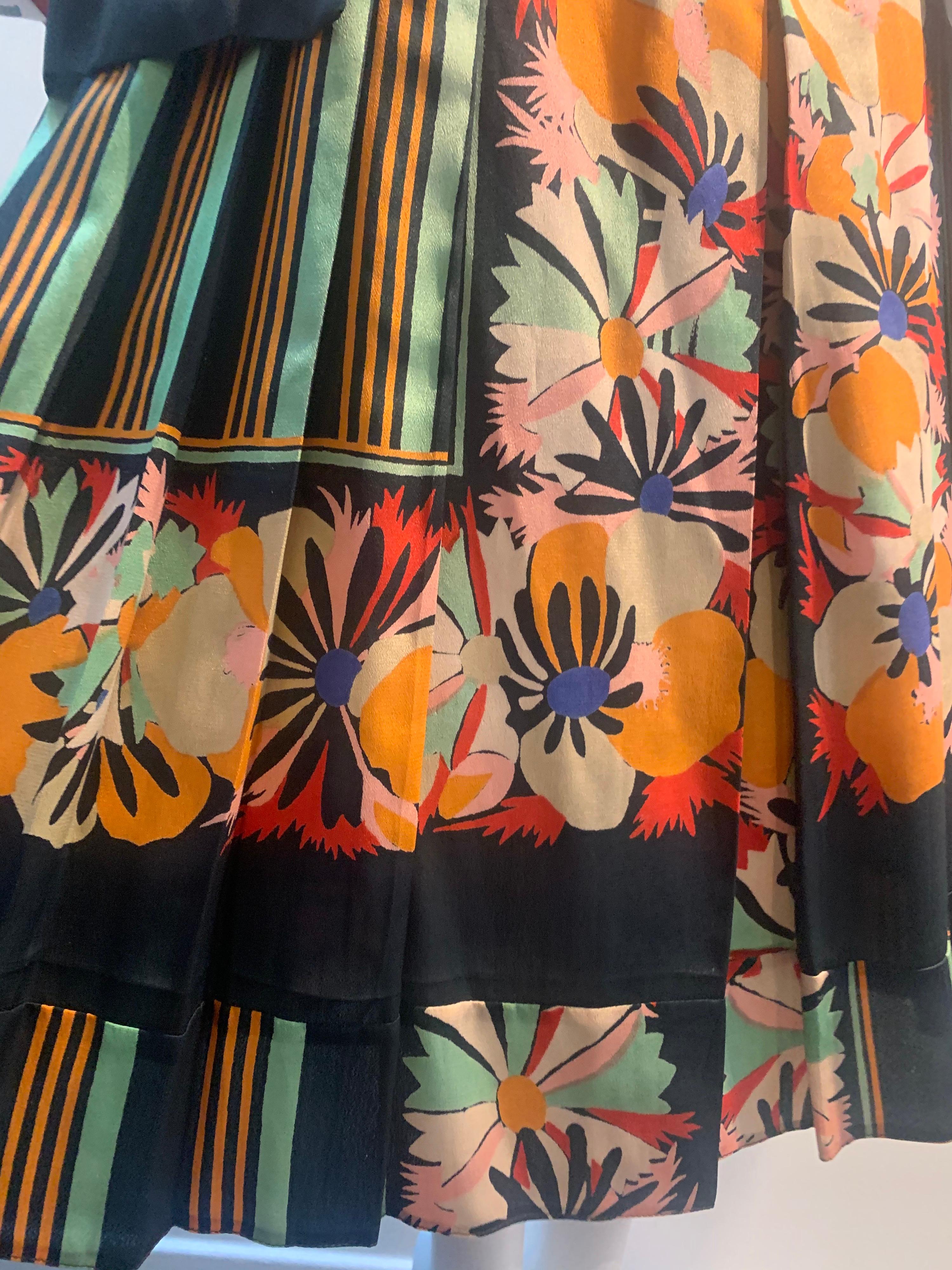 1920s Paul Poiret Original Fabric Art Deco Floral & Stripe Day Dress  4