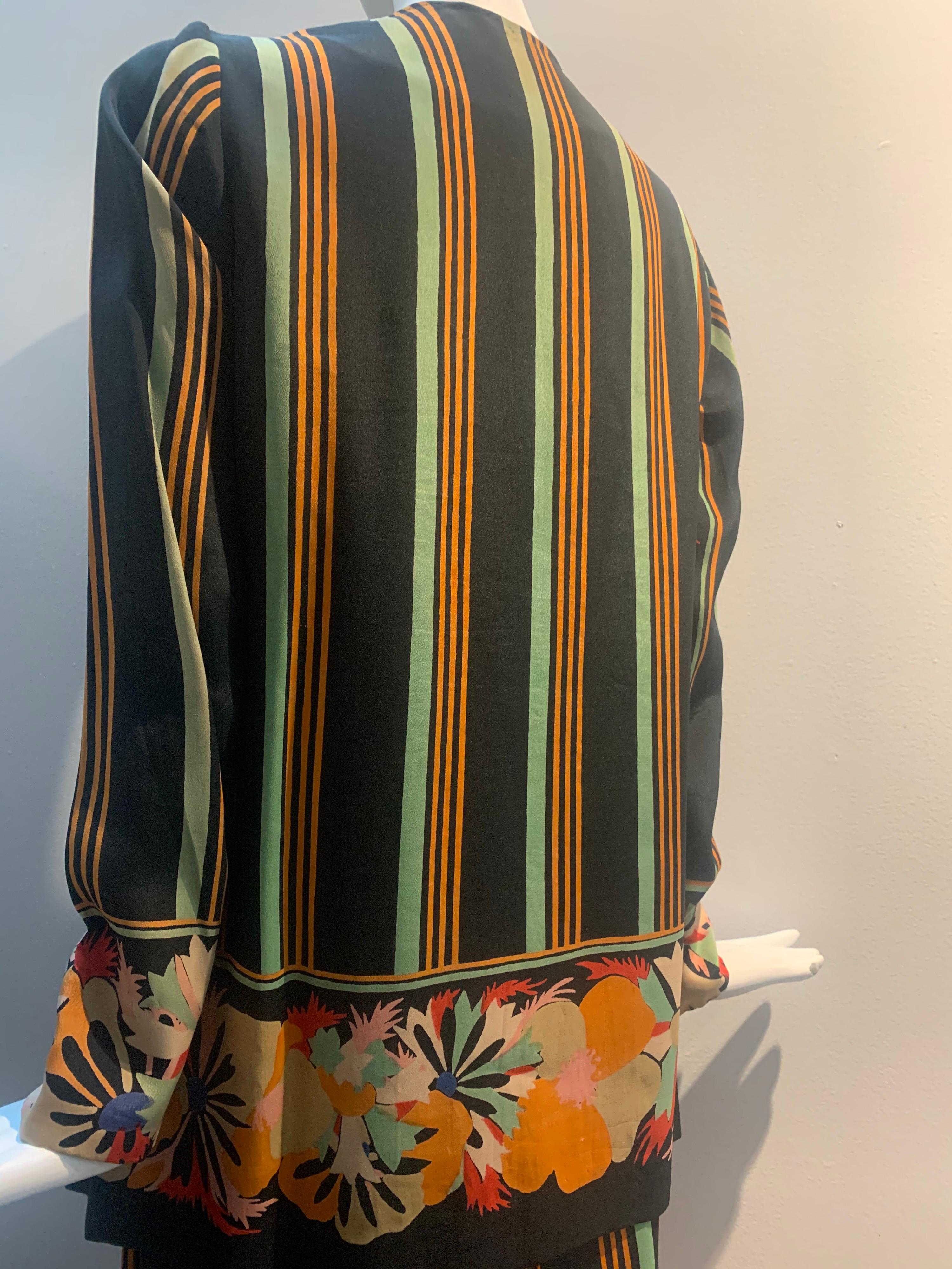 Women's 1920s Paul Poiret Original Fabric Art Deco Floral & Stripe Day Dress 