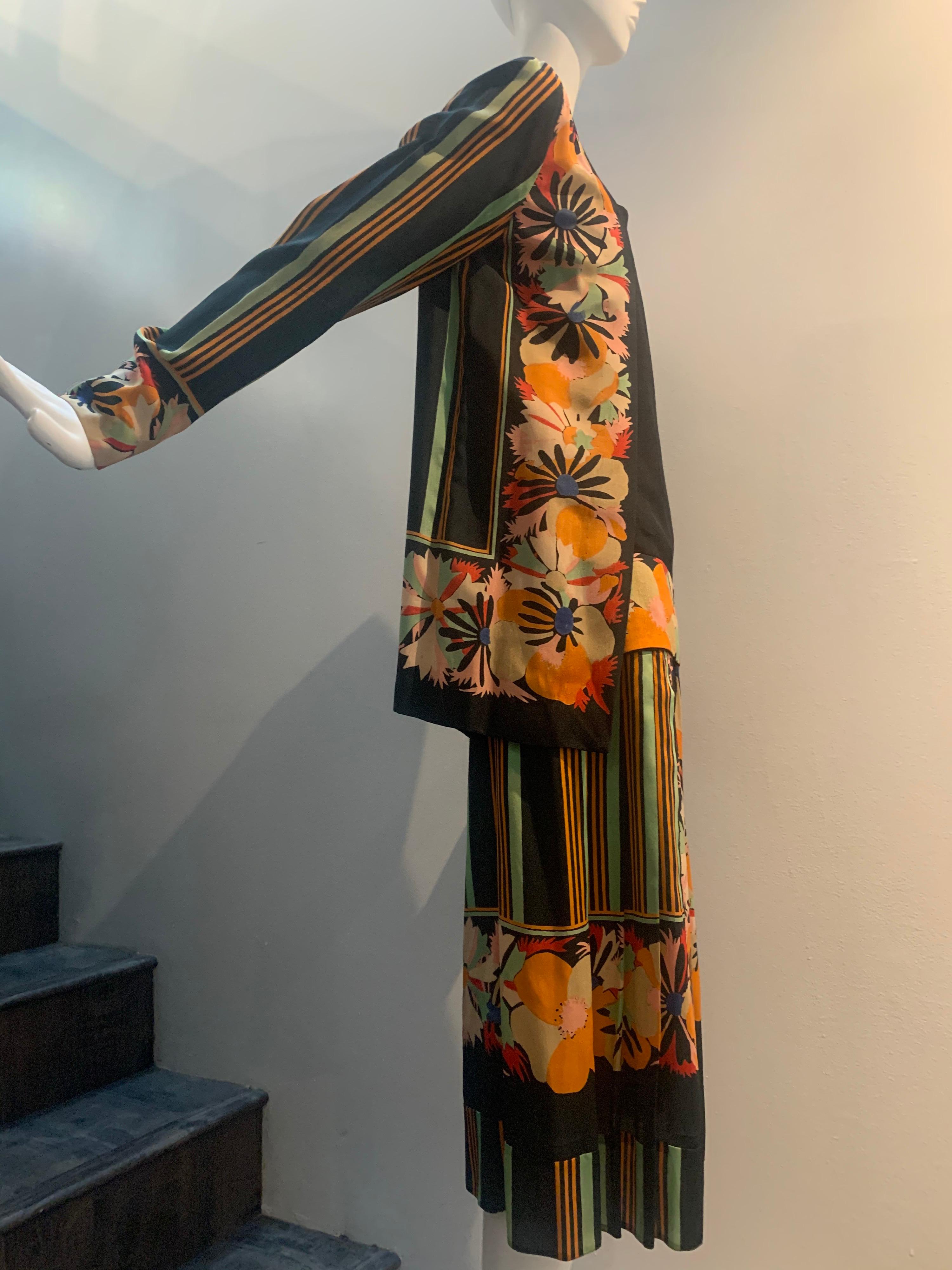 1920s Paul Poiret Original Fabric Art Deco Floral & Stripe Day Dress  1