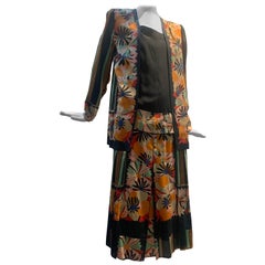 1920s Paul Poiret Original Fabric Art Deco Floral & Stripe Day Dress