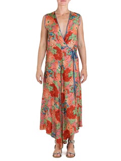 1920S Peach Floral Silk Lounge Jumpsuit