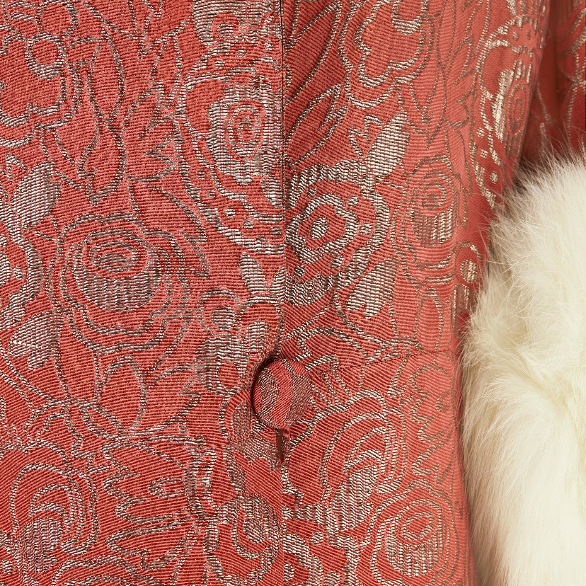 Women's 1920s Peachy Pink and Silver Lame Coat with White Cuffs For Sale