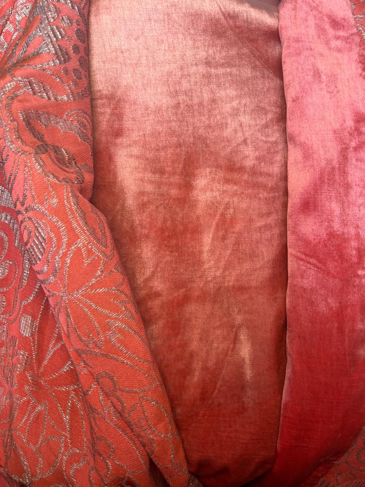 1920s Peachy Pink and Silver Lame Coat with White Cuffs For Sale 1