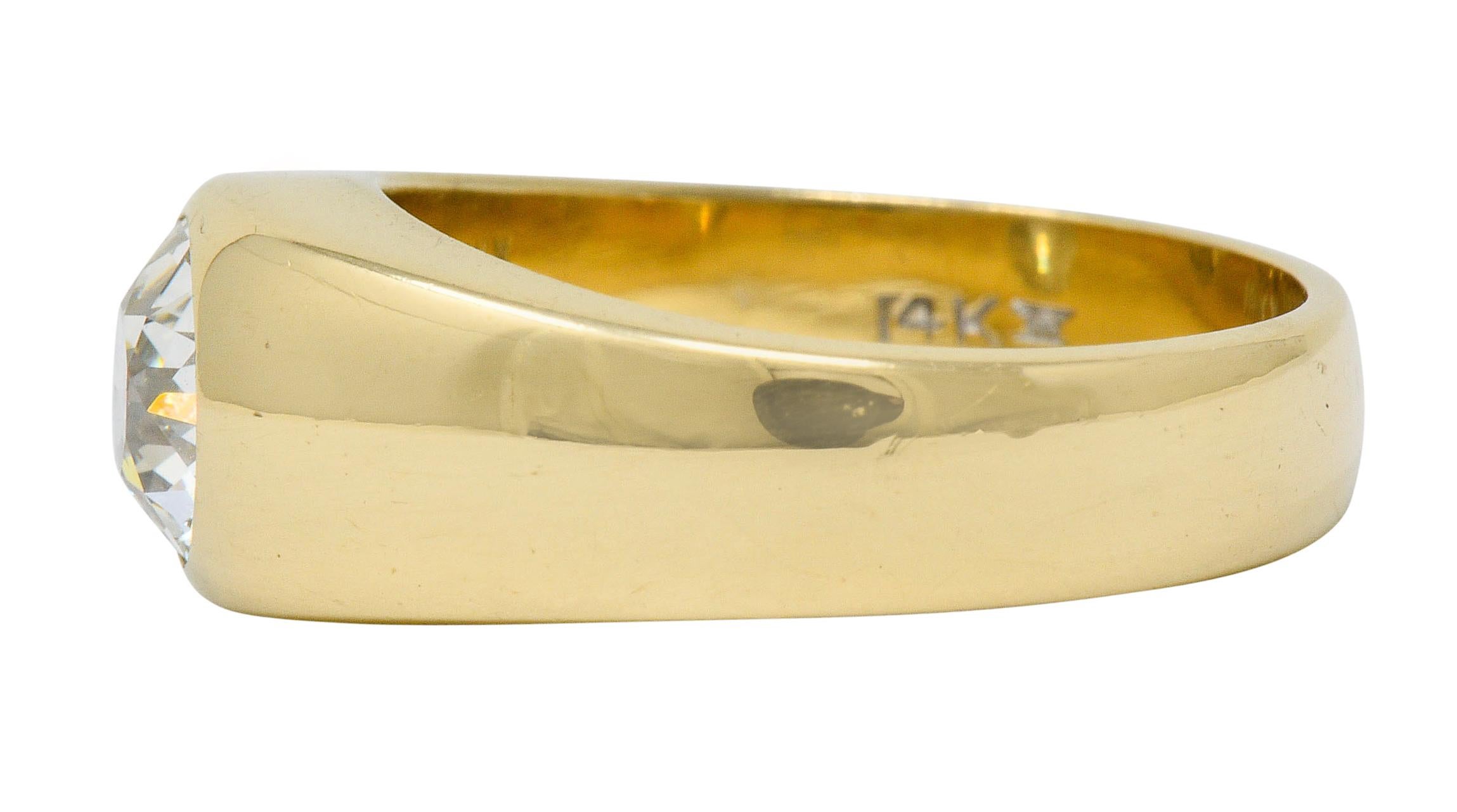 1920er Jahre Pfau 1::75 Karat Alt Europäischer Schliff Diamant 14 Karat Gold Unisex Ring im Zustand „Hervorragend“ in Philadelphia, PA