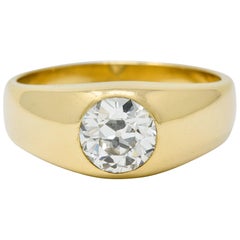 bague unisexe en or 14 carats:: paon des années 1920:: diamant taille européenne ancienne de 1::75 carat