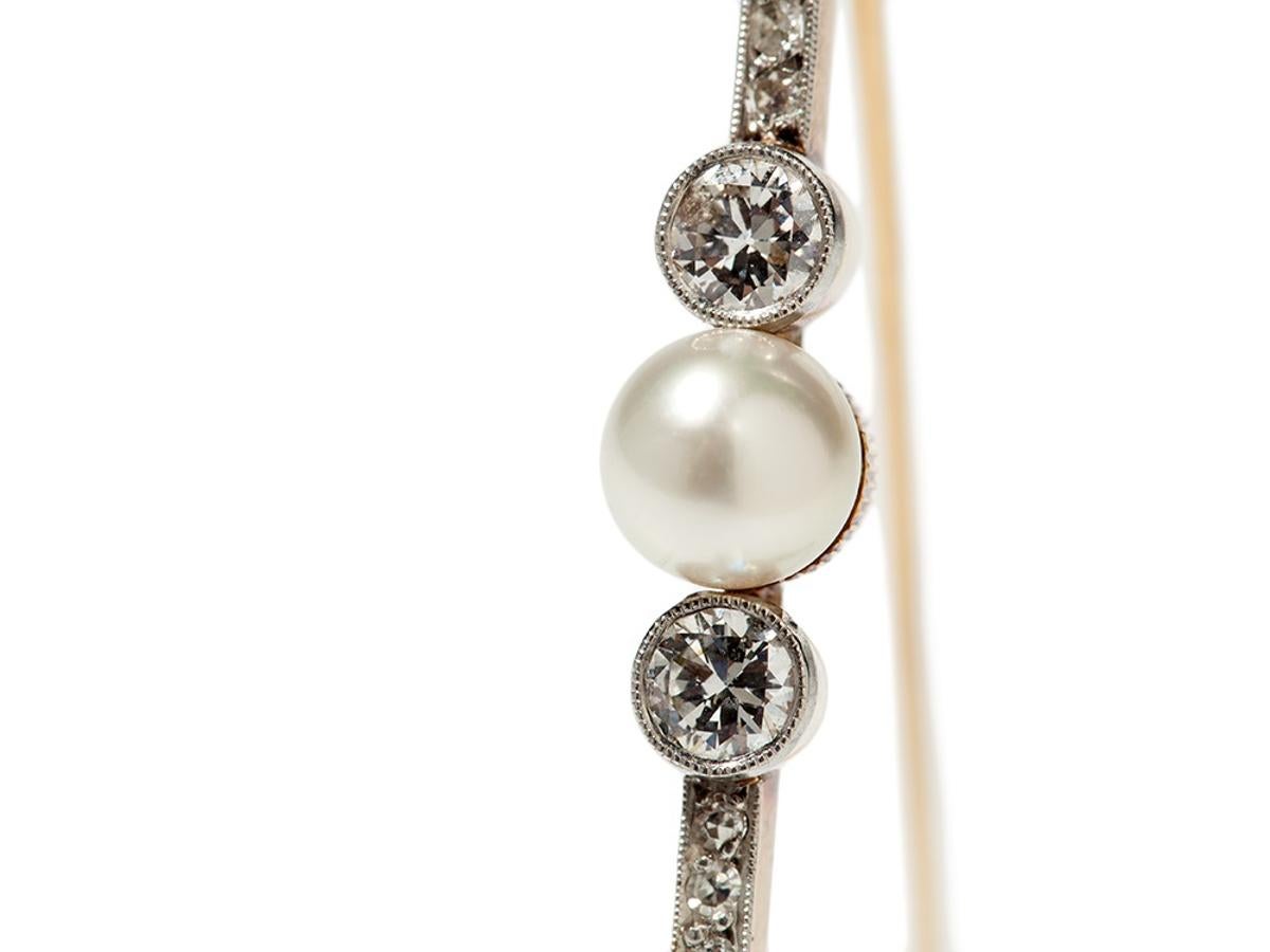 Women's 1920s Pearl Diamond Gold Platinum Brooch For Sale