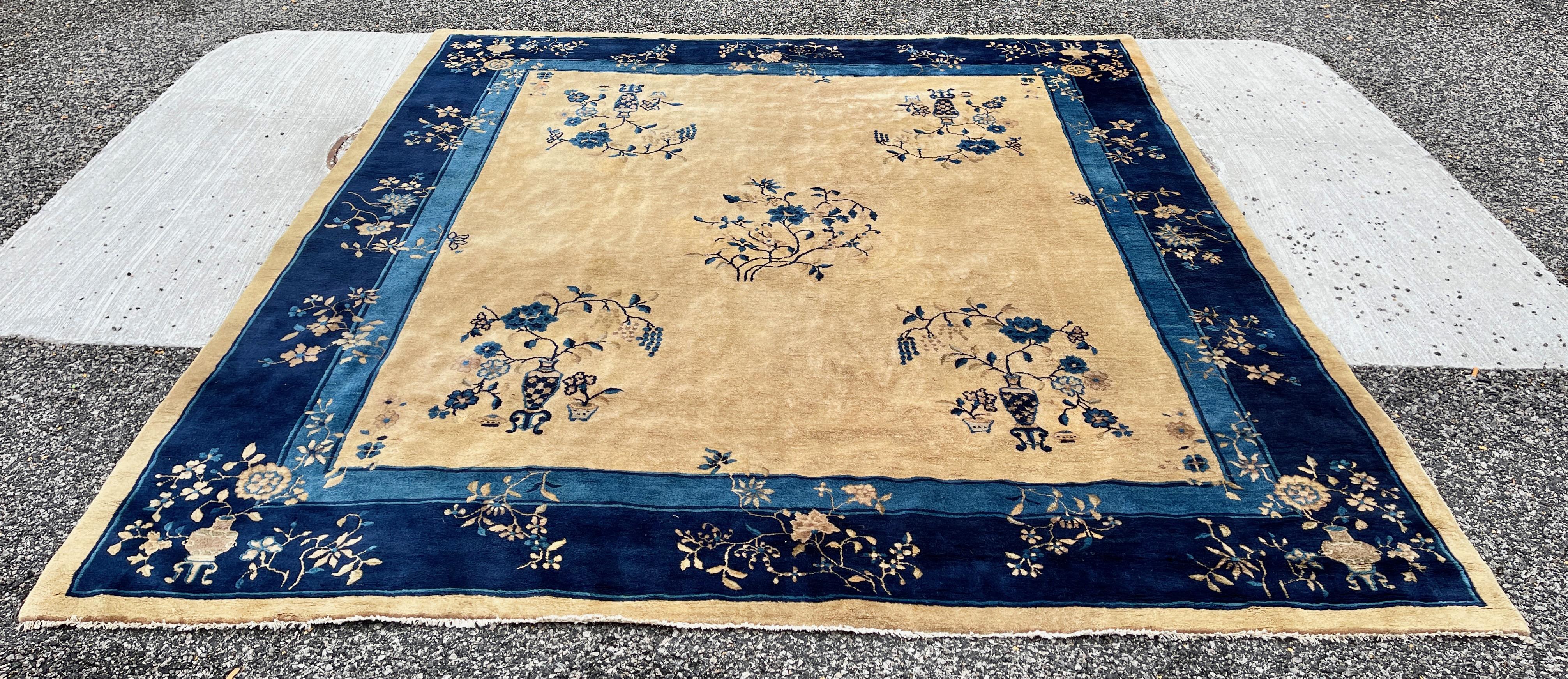 Hand-Knotted 1920's Peking Chinese Art Deco Rug 9' x 10' For Sale