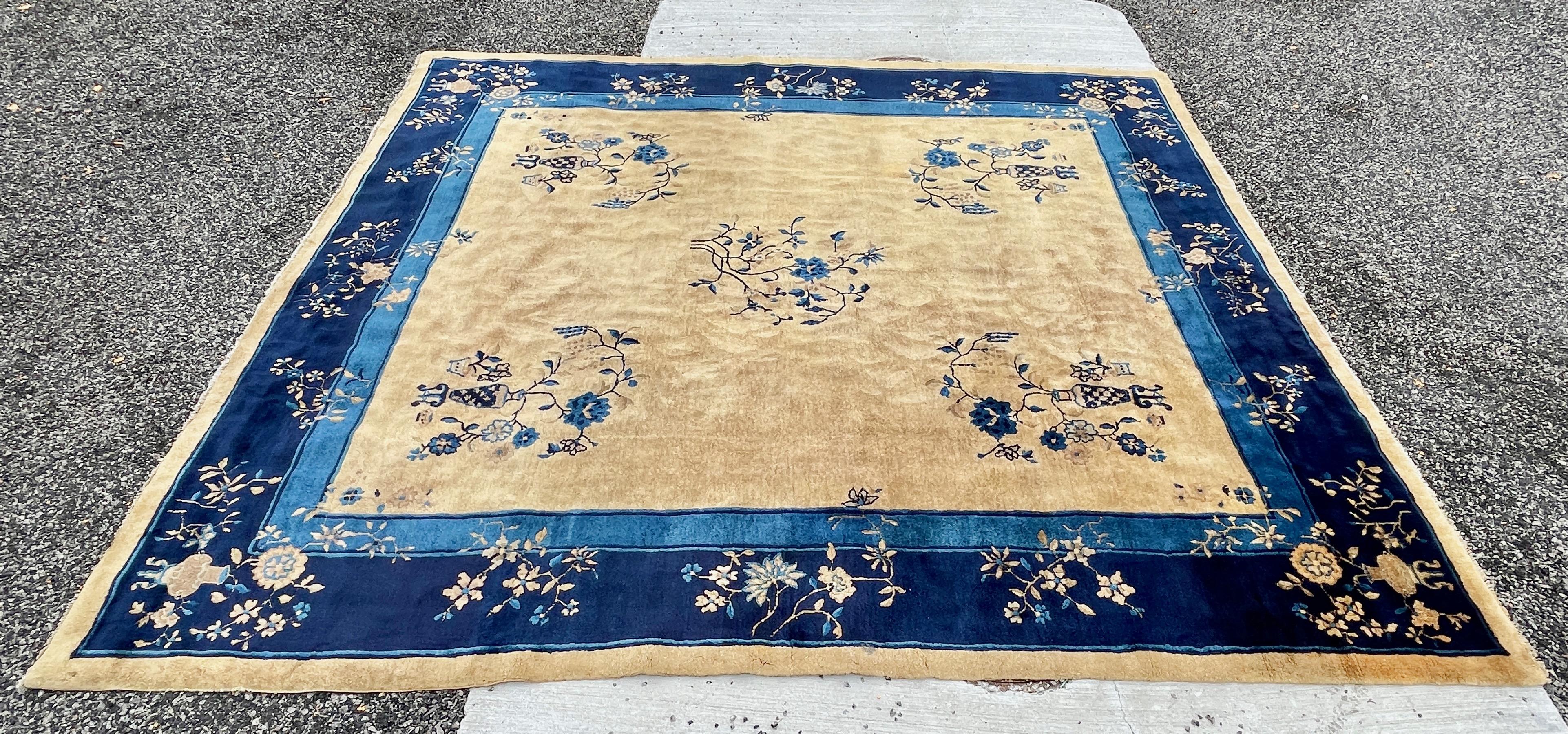 Wool 1920's Peking Chinese Art Deco Rug 9' x 10' For Sale