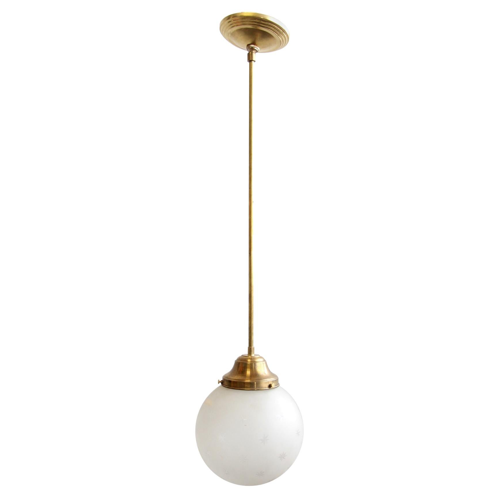 Chromed Brass And Etched Glass Spheres Pendant at 1stDibs
