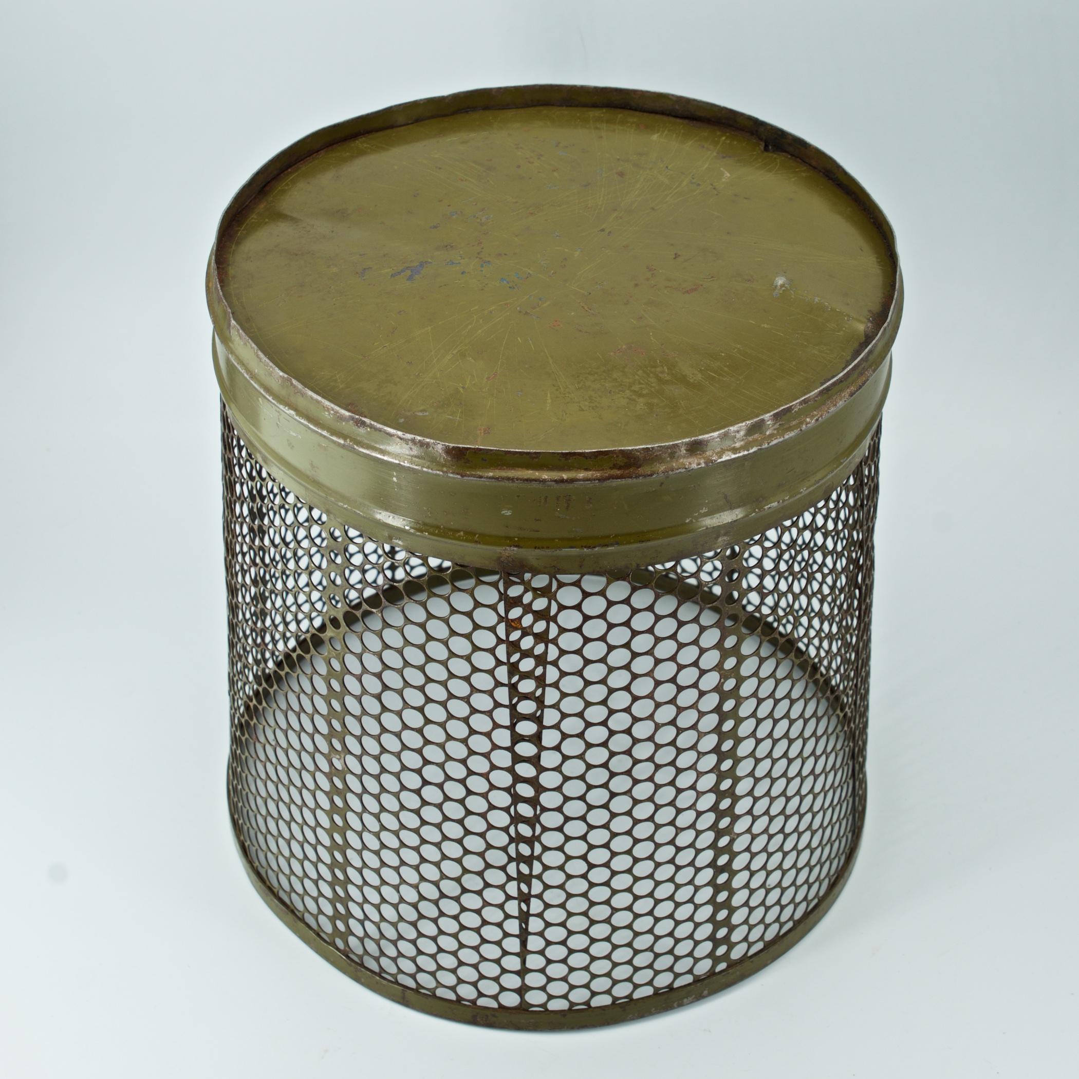 Early 20th Century 1920s Perforated Metal Industrial Factory Office Wastebasket Trash Can Green