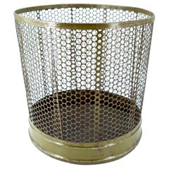 1920s Perforated Metal Industrial Factory Office Wastebasket Trash Can Green