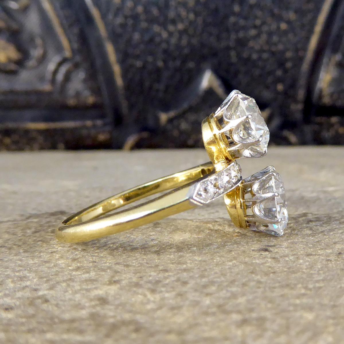 Edwardian 1920's Period 3.18ct Two Stone Ring in 18ct Yellow Gold