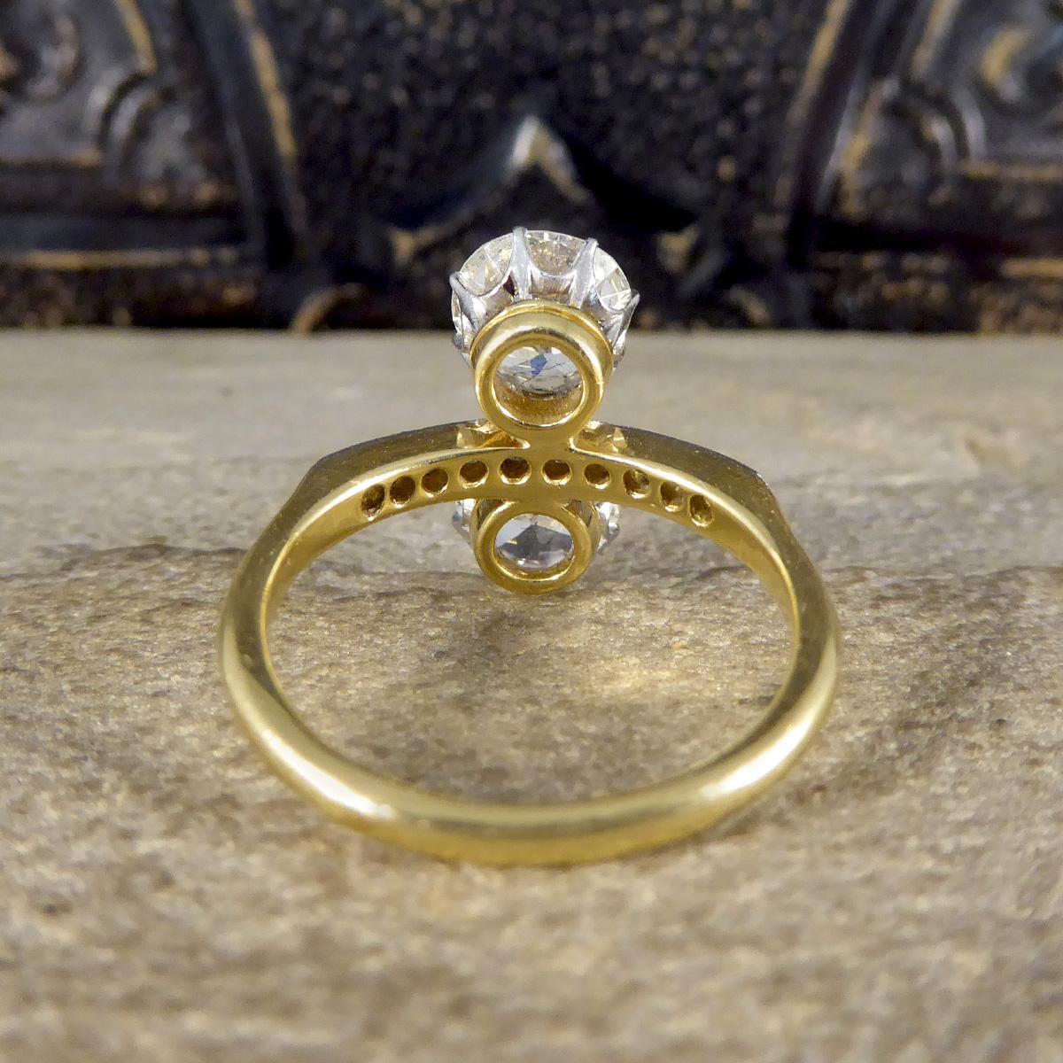 Old European Cut 1920's Period 3.18ct Two Stone Ring in 18ct Yellow Gold