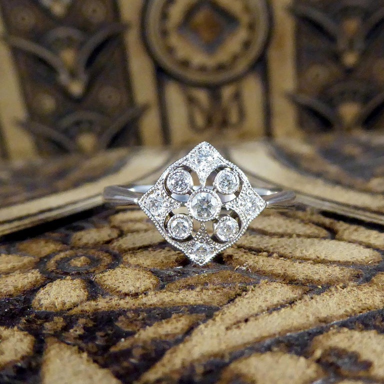 1920's Period Replica Geometric Pattern Diamond Ring in 18ct White Gold ...