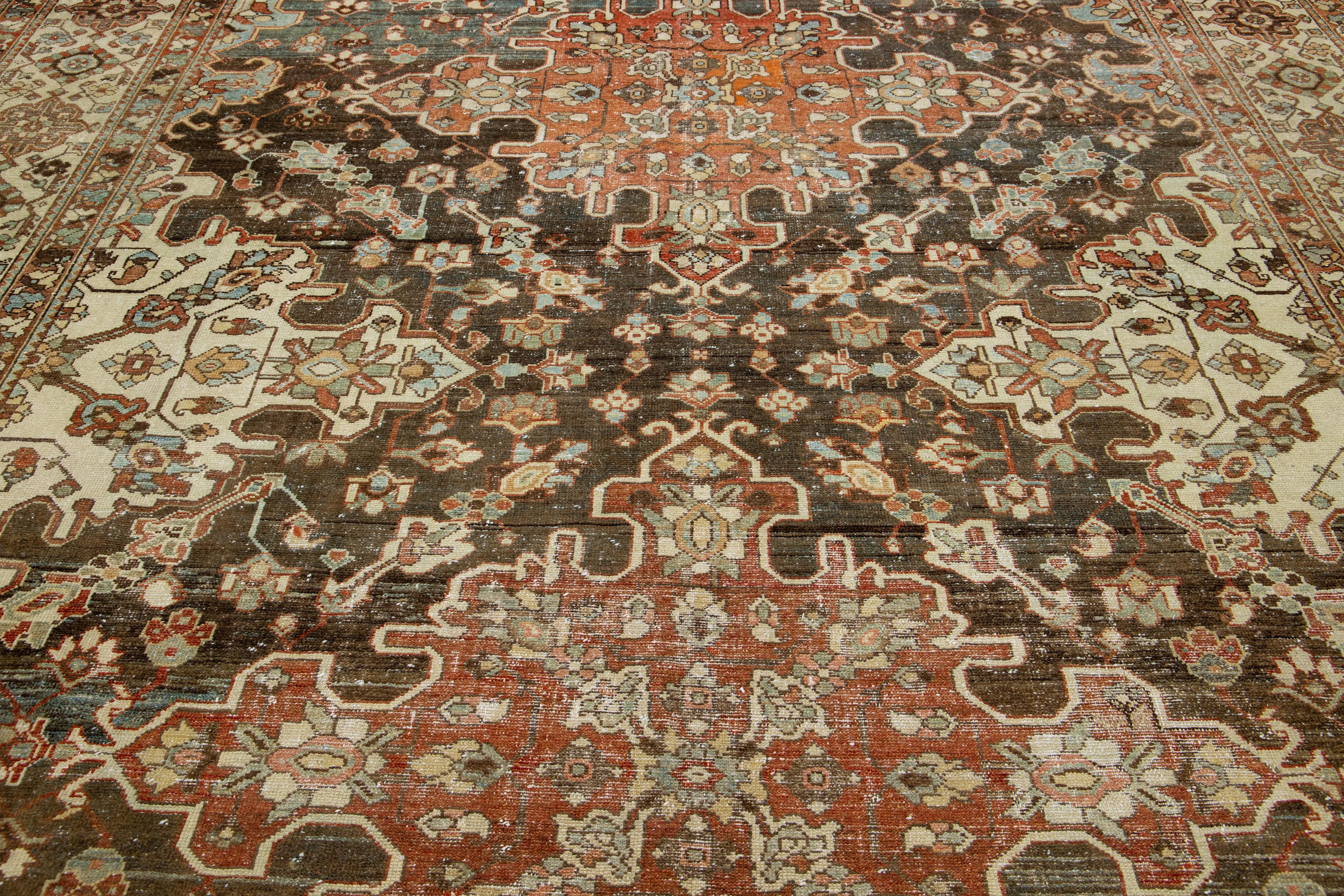 20th Century 1920s Persian Bakhtiari Red Wool Rug With Multicolor Floral Motif For Sale