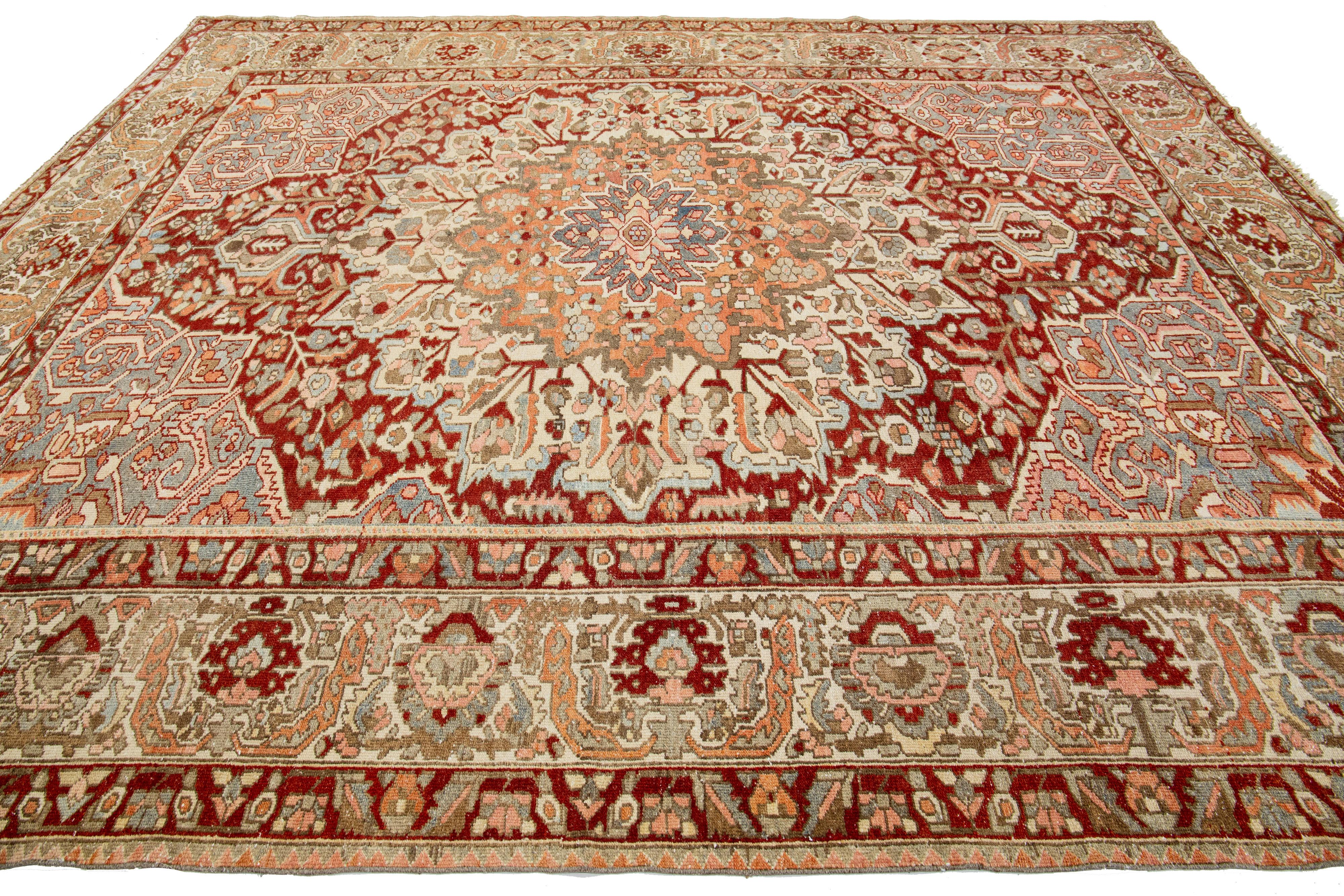 1920s Persian Bakhtiari Wool Rug Handknotted With A Multicolor Rosette Motif In Good Condition For Sale In Norwalk, CT