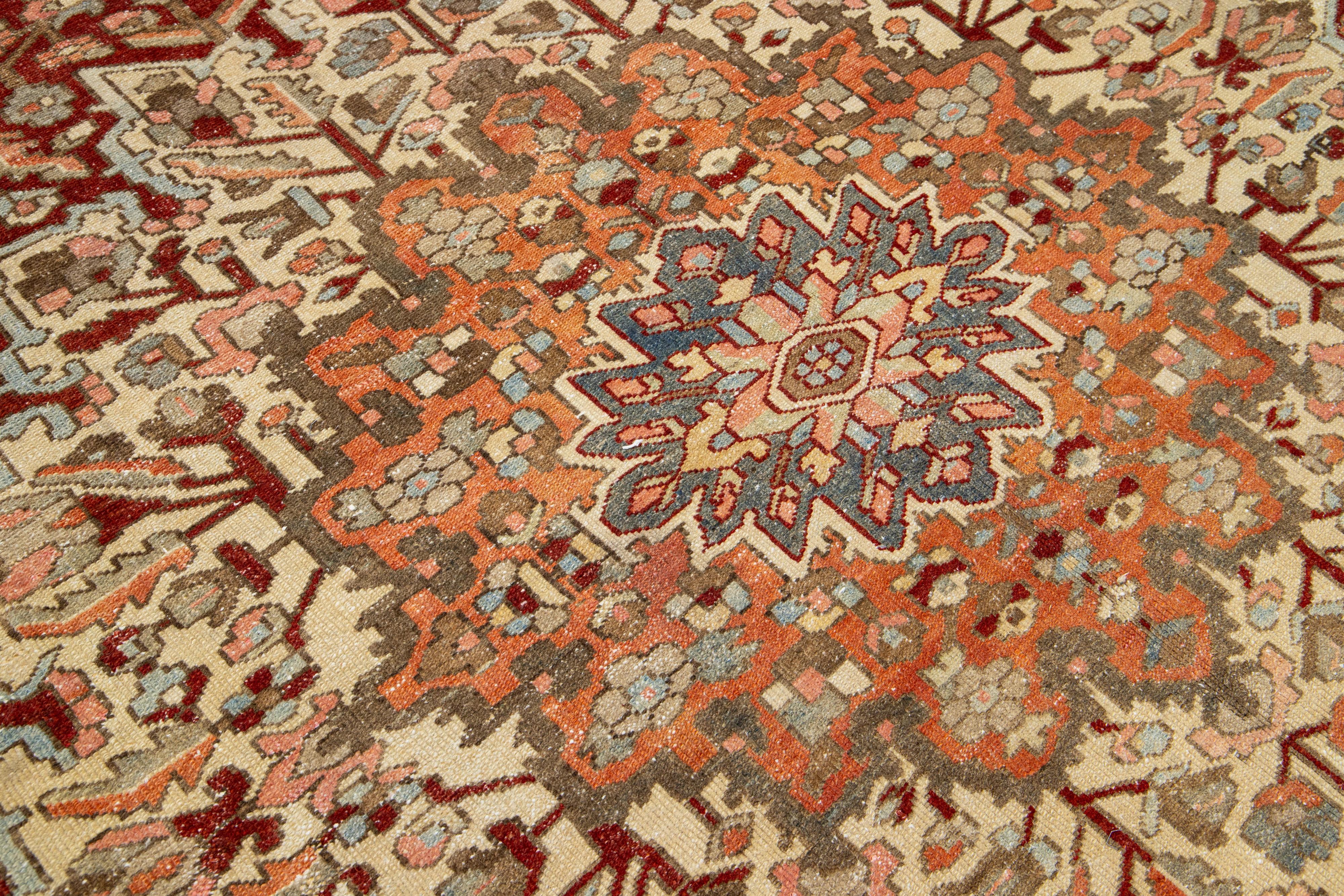 1920s Persian Bakhtiari Wool Rug Handknotted With A Multicolor Rosette Motif For Sale 2