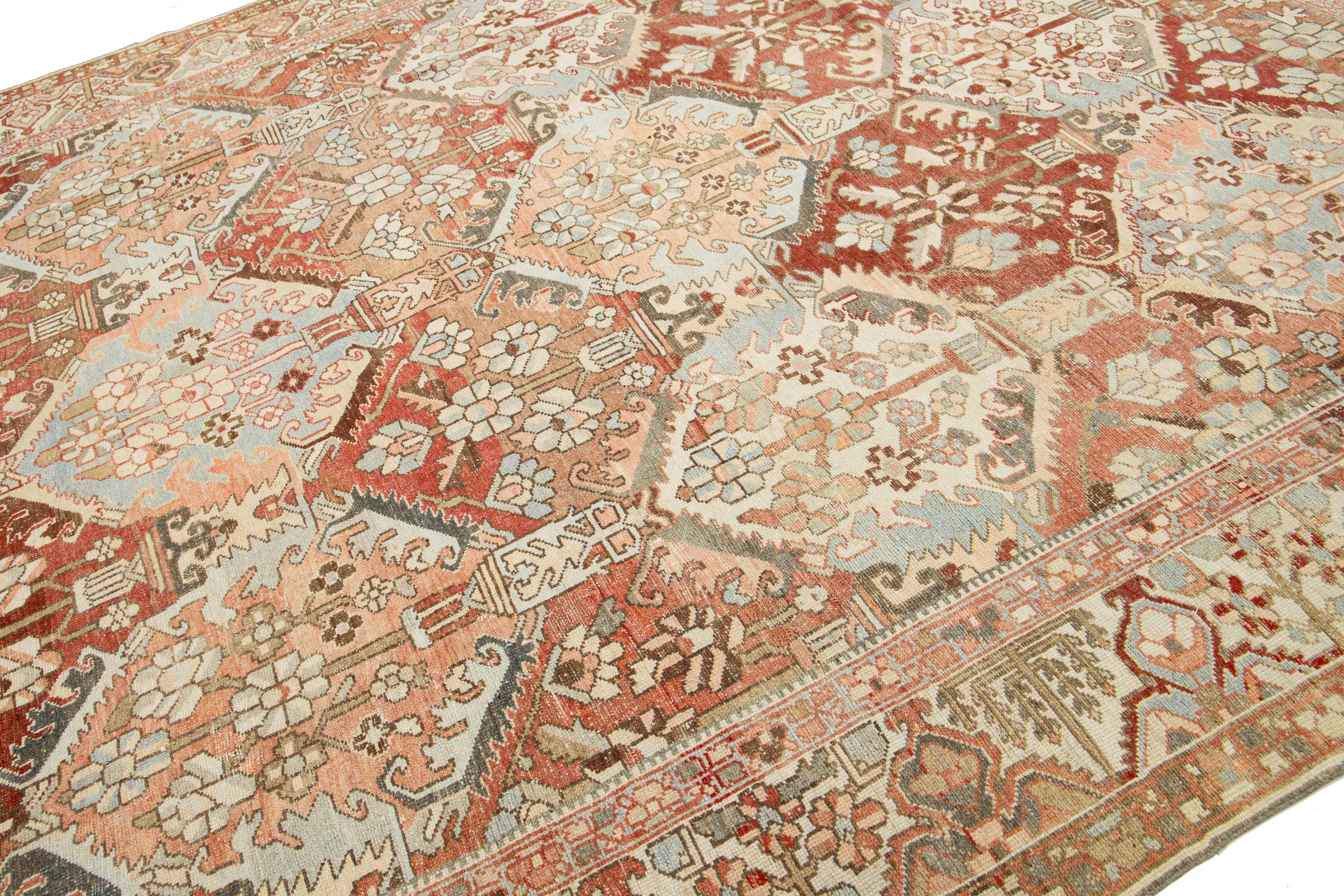 Hand-Knotted 1920s Persian Bakhtiari Wool Rug Handmade With Multicolor Design  For Sale