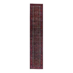 1920s Persian Bijar Wool Runner Rug, Hand-Knotted Tribal Carpet, 3′4″ × 17′6″