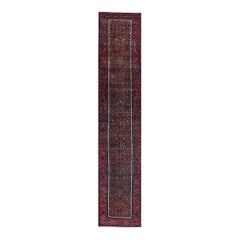 1920s Persian Bijar Wool Runner Rug, Hand-Knotted Tribal Carpet, 3′4″ × 17′6″