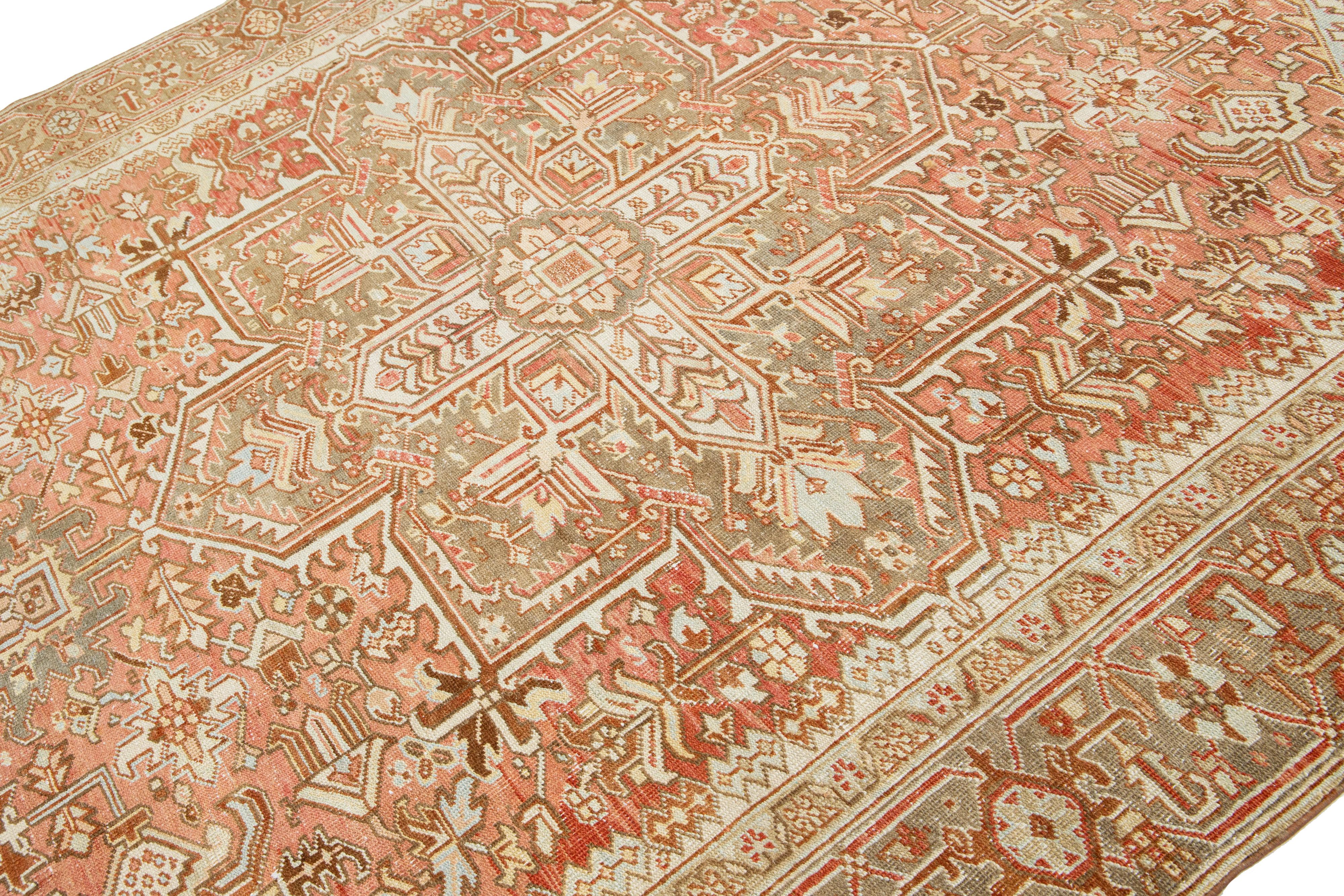 Heriz Serapi 1920s Persian Heriz Antique Wool Rug In Rust Color Featuring a Medallion Motif For Sale