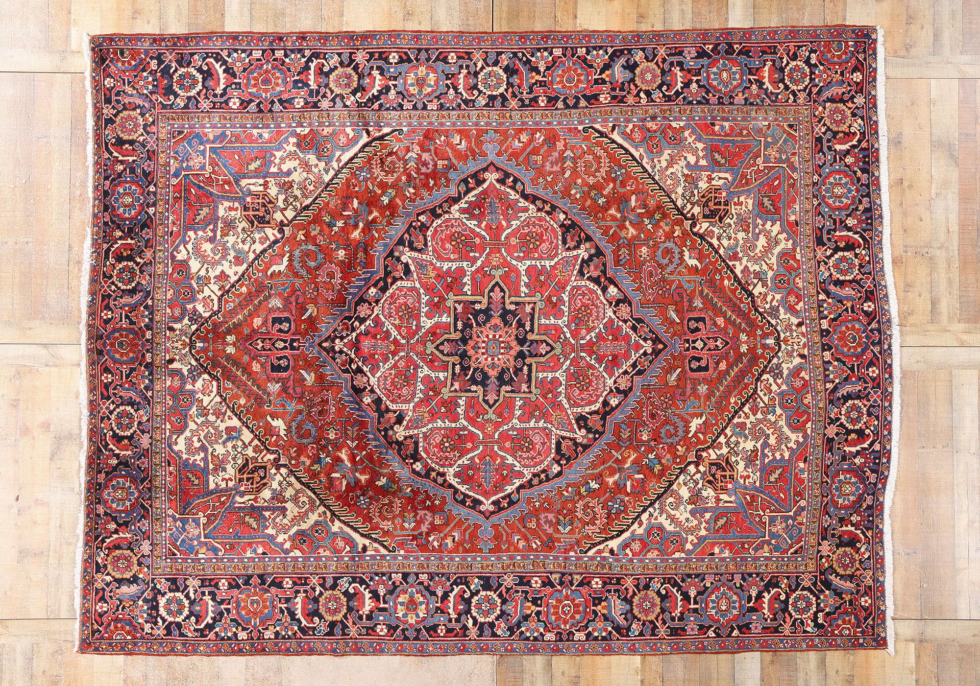 Alfombra persa Heriz de 1920 de estilo tradicional en venta 1