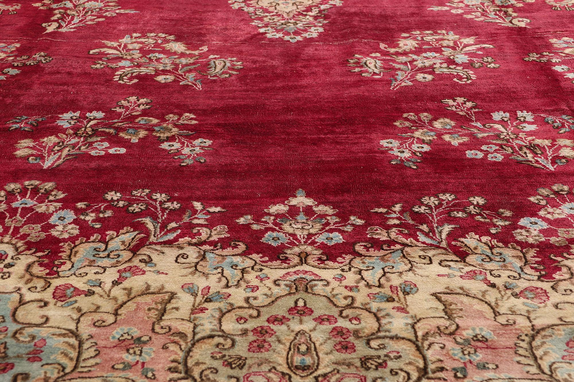 Hand-Knotted 1920's Persian Kerman Carpet with Traditional Style For Sale