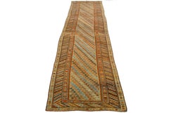 1920s Persian Kurdish Handmade Wool Runner with multicolor Geometric Design
