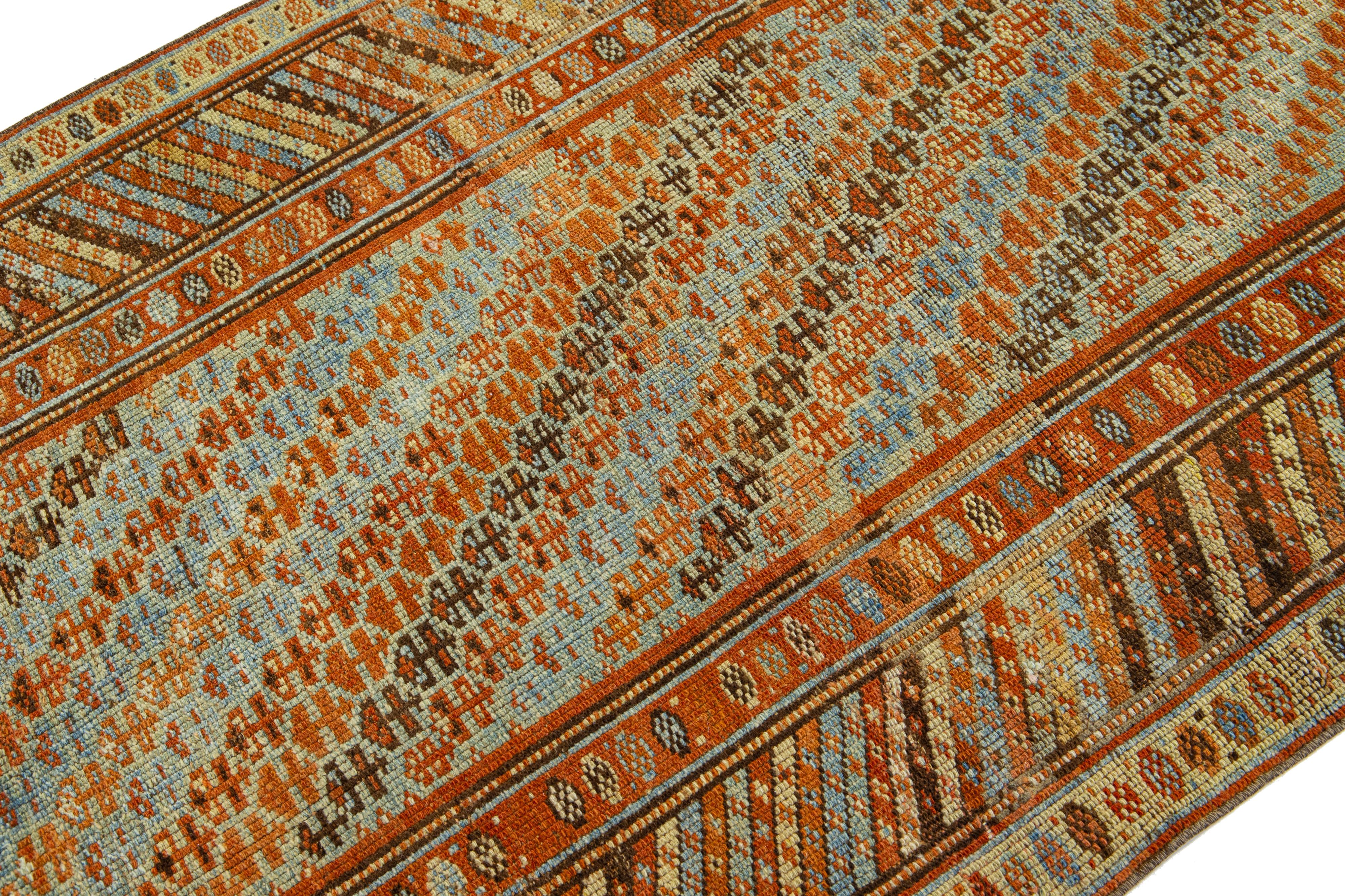 Islamic 1920s Persian Kurdish Handmade Wool Runner with multicolor Geometric Design For Sale