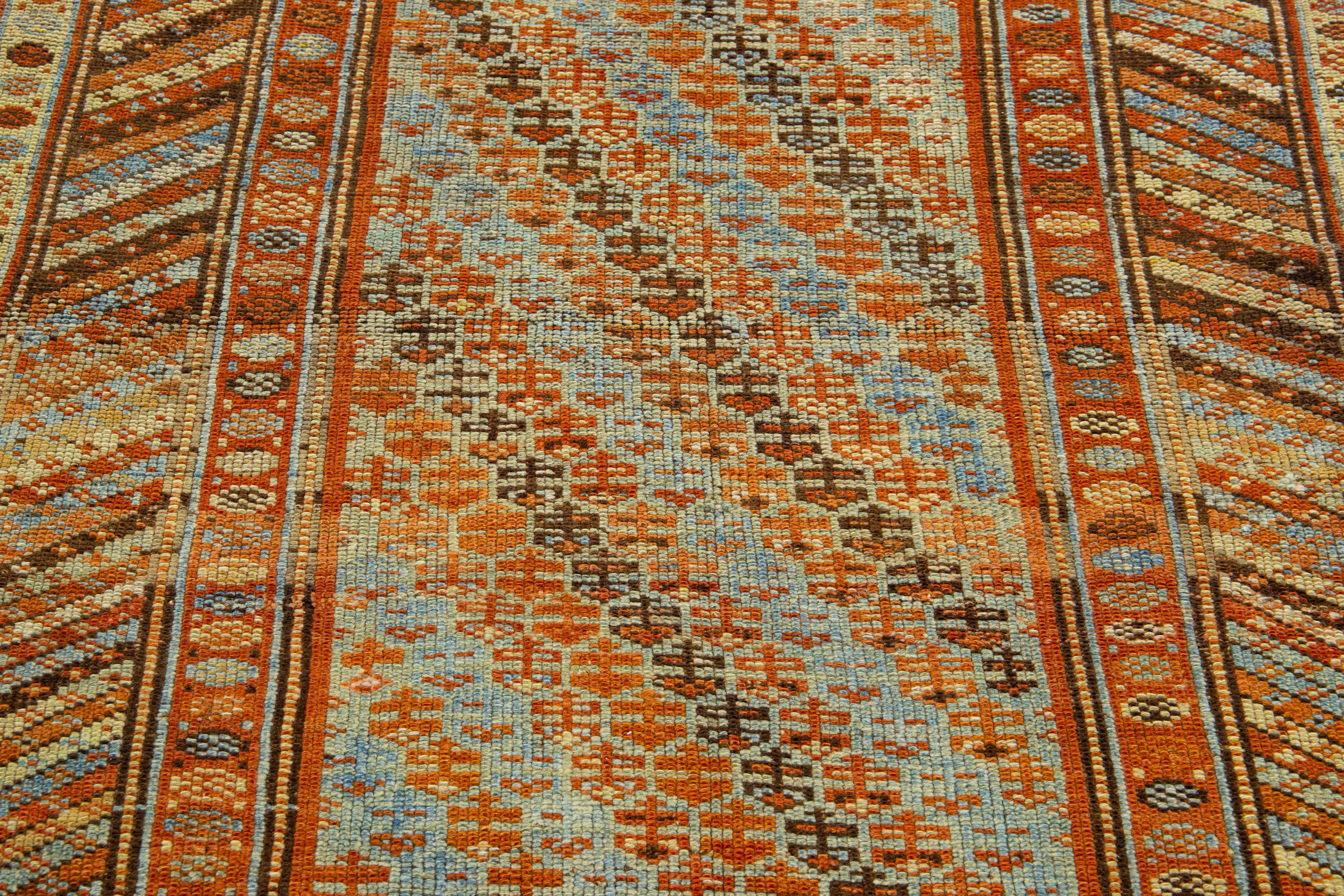 Early 20th Century 1920s Persian Kurdish Handmade Wool Runner with multicolor Geometric Design For Sale