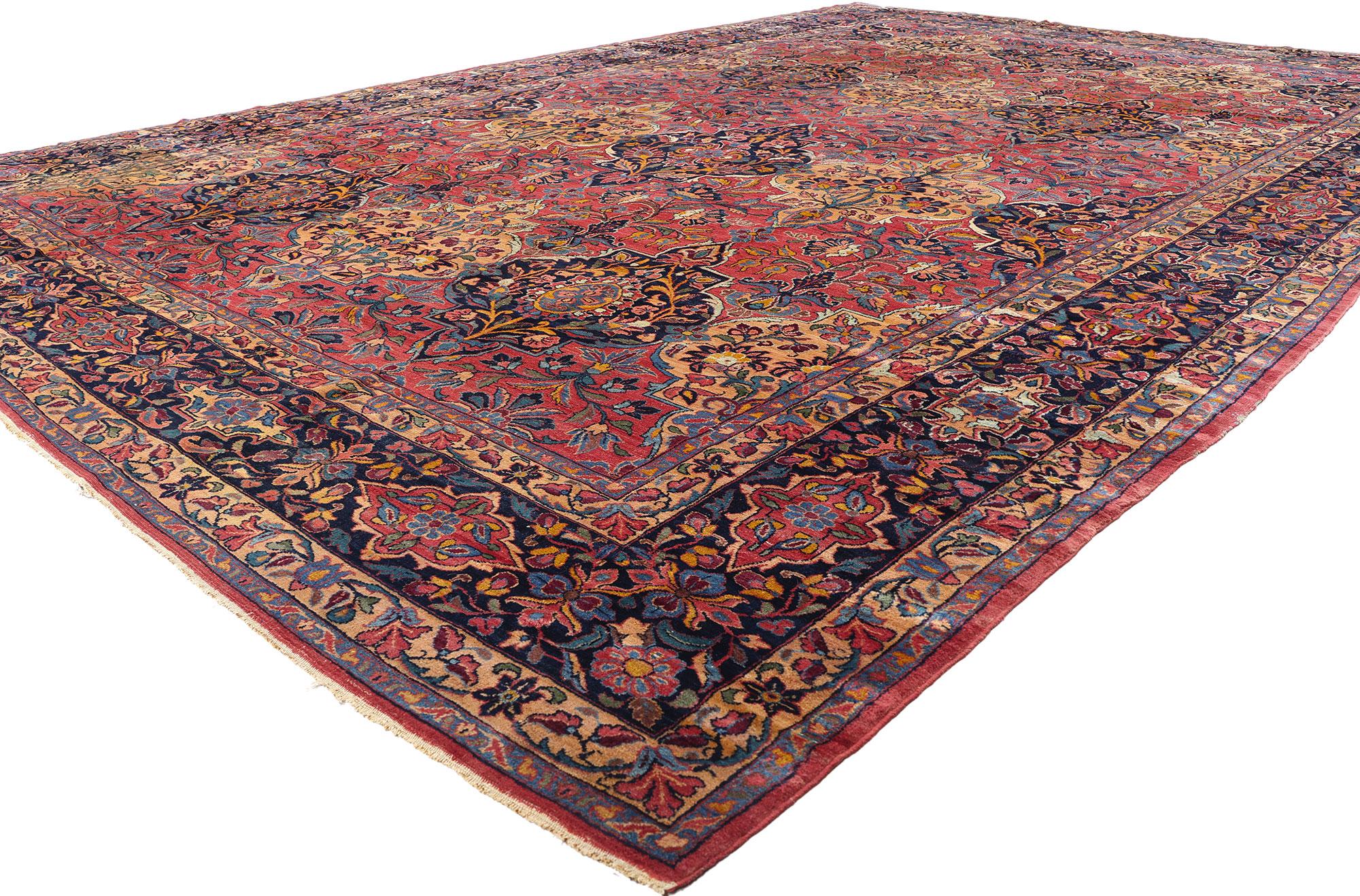 77565 Antique Persian Lilihan Rug, 11'06 x 17'04. This exquisite hand-knotted wool Persian Lilihan rug, with its captivating Garden Panel Design (also known as the Khesti pattern), epitomizes the timeless beauty and intricate craftsmanship of