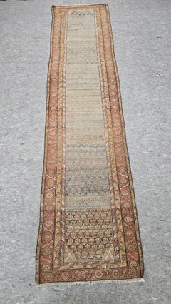 1920s Persian Malayer Runner, Hand-Knotted Wool, 3.8x10 ft