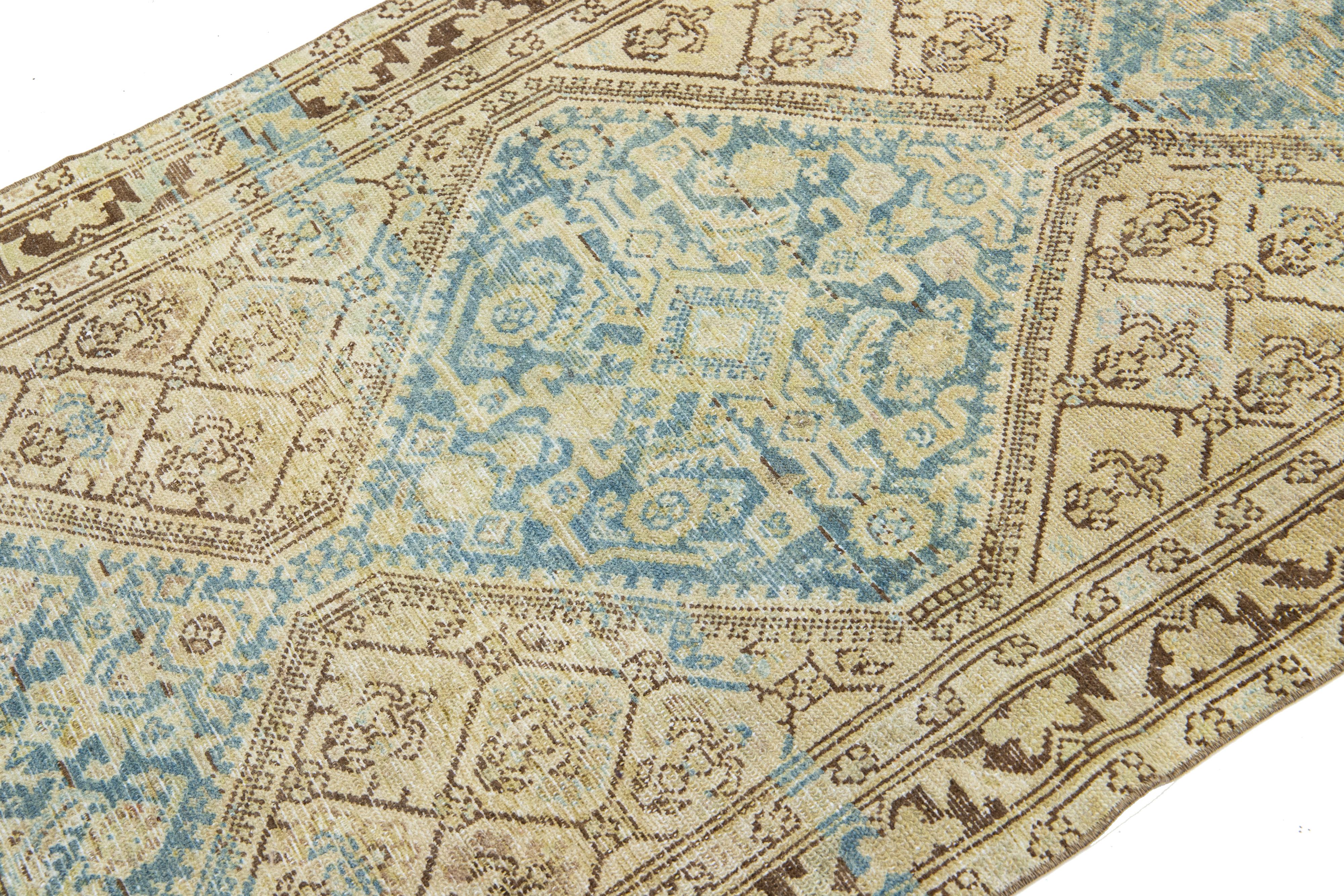 Hand-Knotted 1920s Persian Malayer Wool Runner with Tribal Design In Blue For Sale
