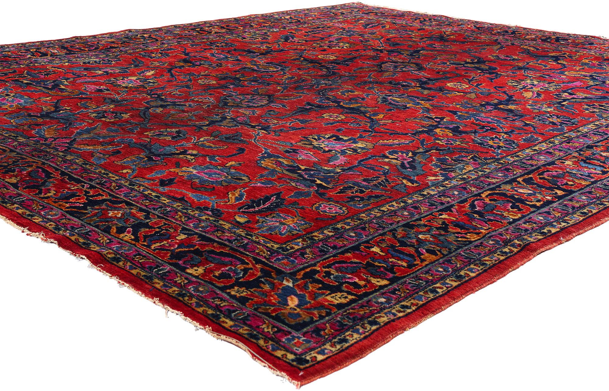 79263 Antique Persian Mohajeran Sarouk Rug, 08'10 x 10'07. Radiating an aura of timeless prestige, this hand-knotted wool antique Persian Sarouk rug embodies the artistic height of early 20th-century Persian weaving—a masterpiece coveted by
