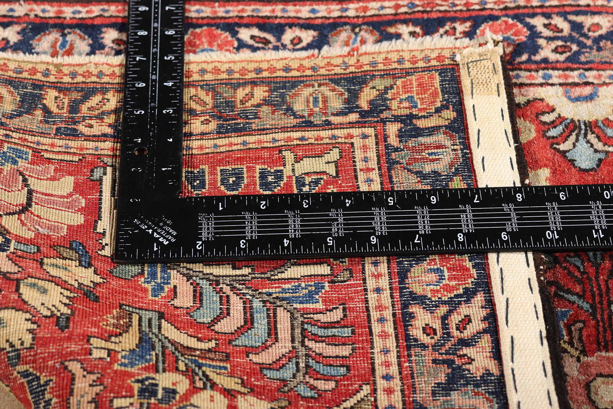 79220 Antique Red Persian Sarouk Rug, 02'02 x 03'11. Woven at the crossroads of dynastic elegance and artistic renaissance, this exclusive one-of-a-kind hand-knotted Persian Sarouk rug emerges from the luminous twilight of the Qajar dynasty or the