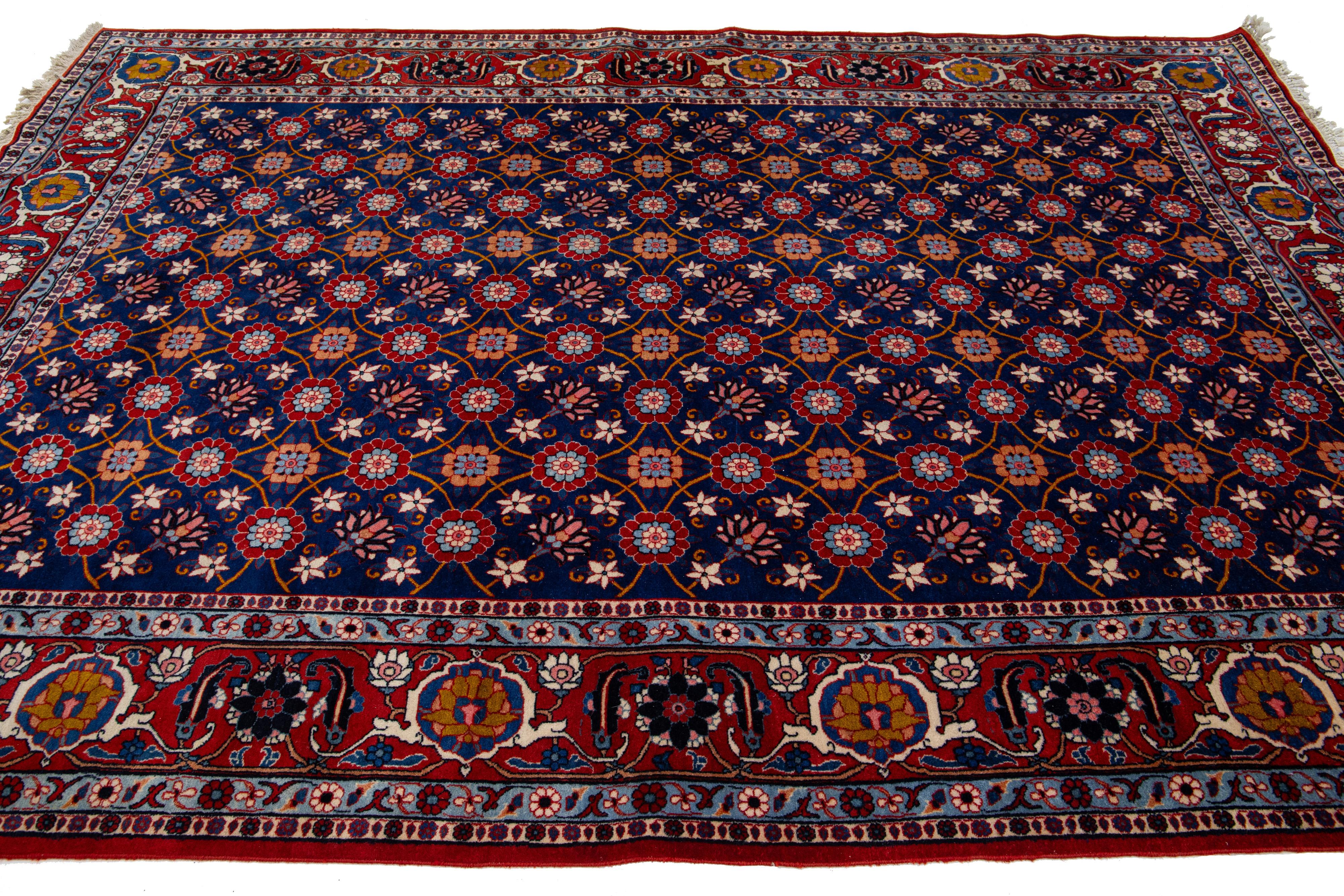 1920s Persian Tabriz Wool Rug Adorned with Lavish Floral Pattern In Excellent Condition For Sale In Norwalk, CT