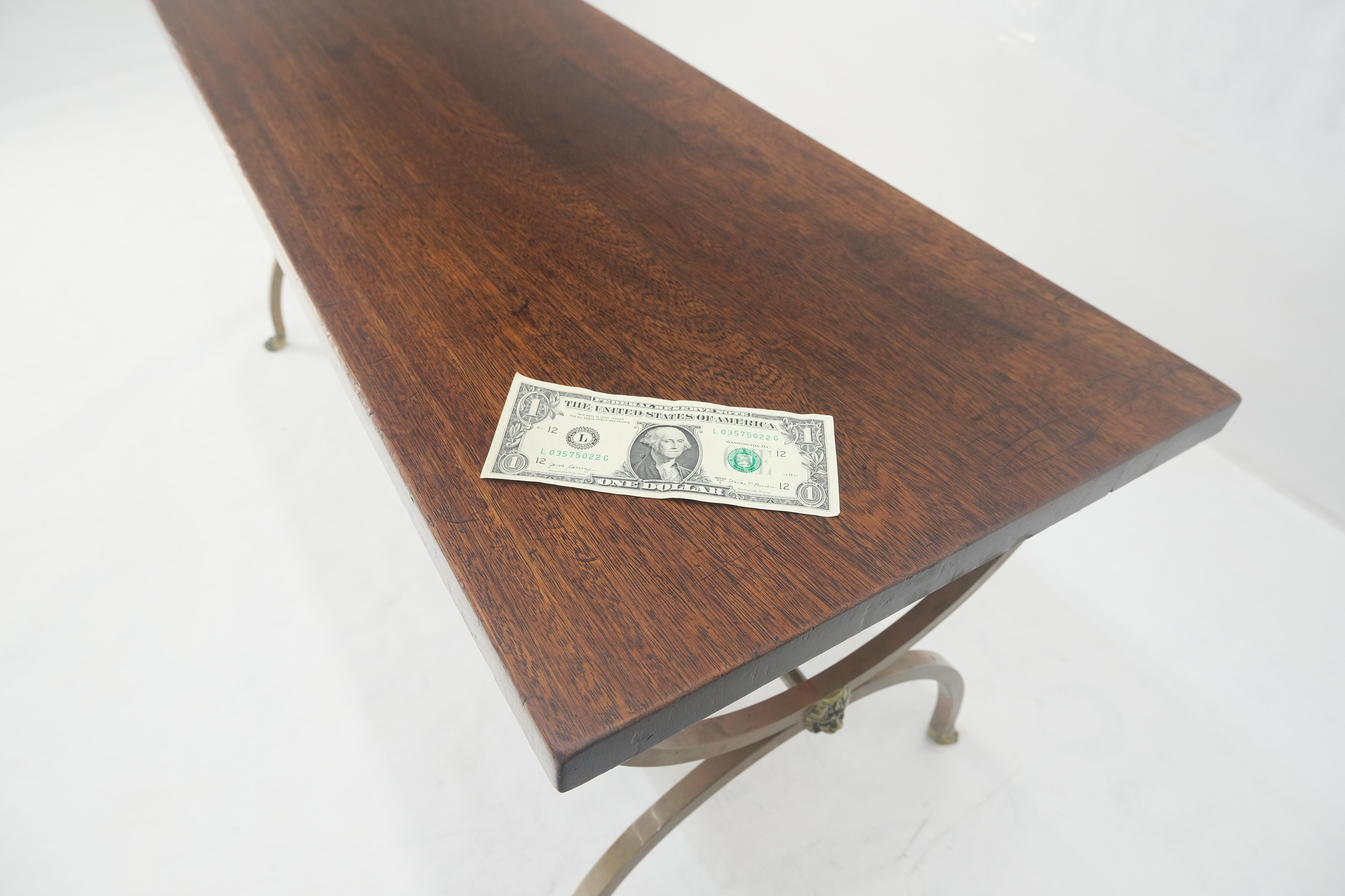1920s Petit Small Solid Brass Base Claw Feet Oak Top Rectangle Coffee Table NICE For Sale 4