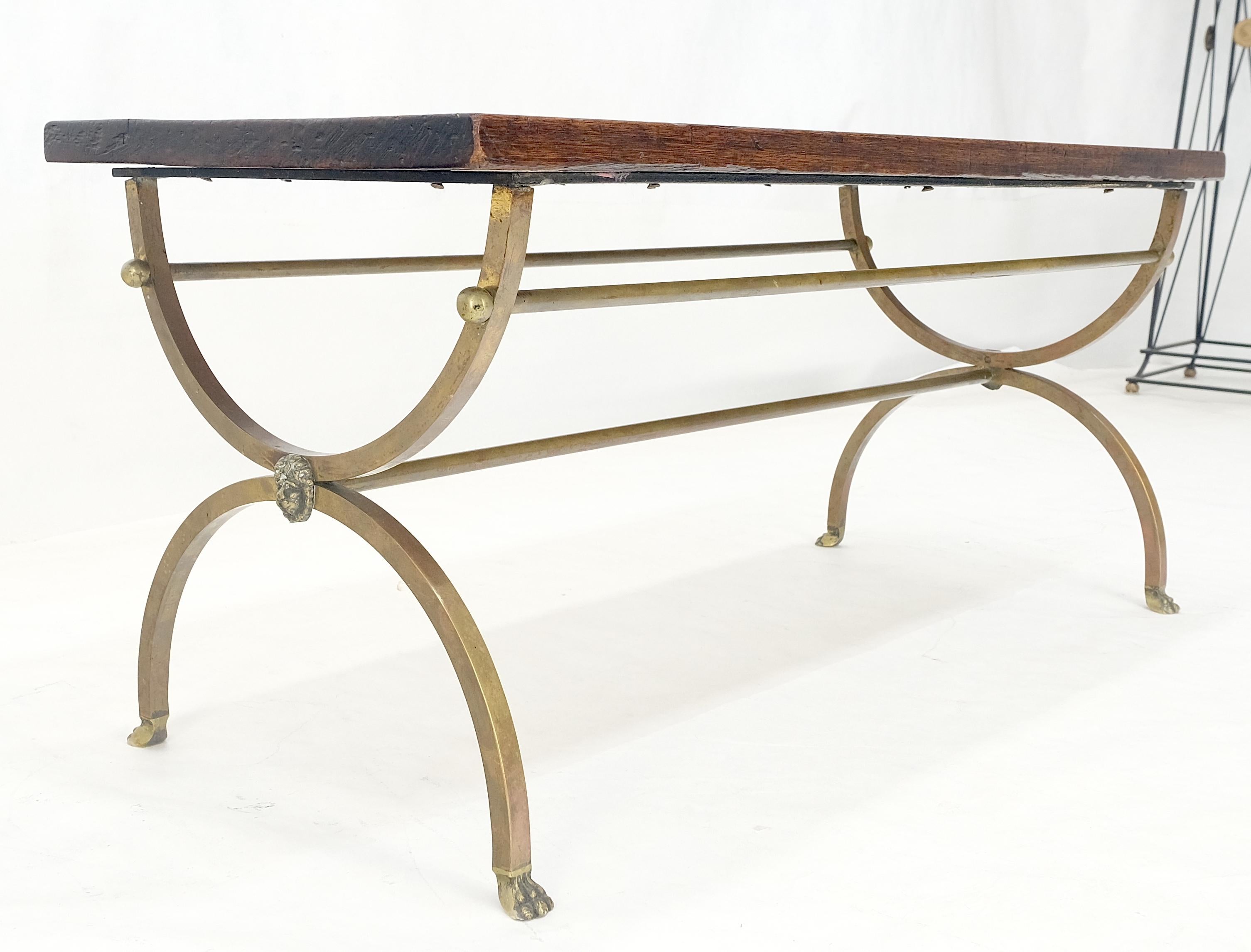 Italian 1920s Petit Small Solid Brass Base Claw Feet Oak Top Rectangle Coffee Table NICE
