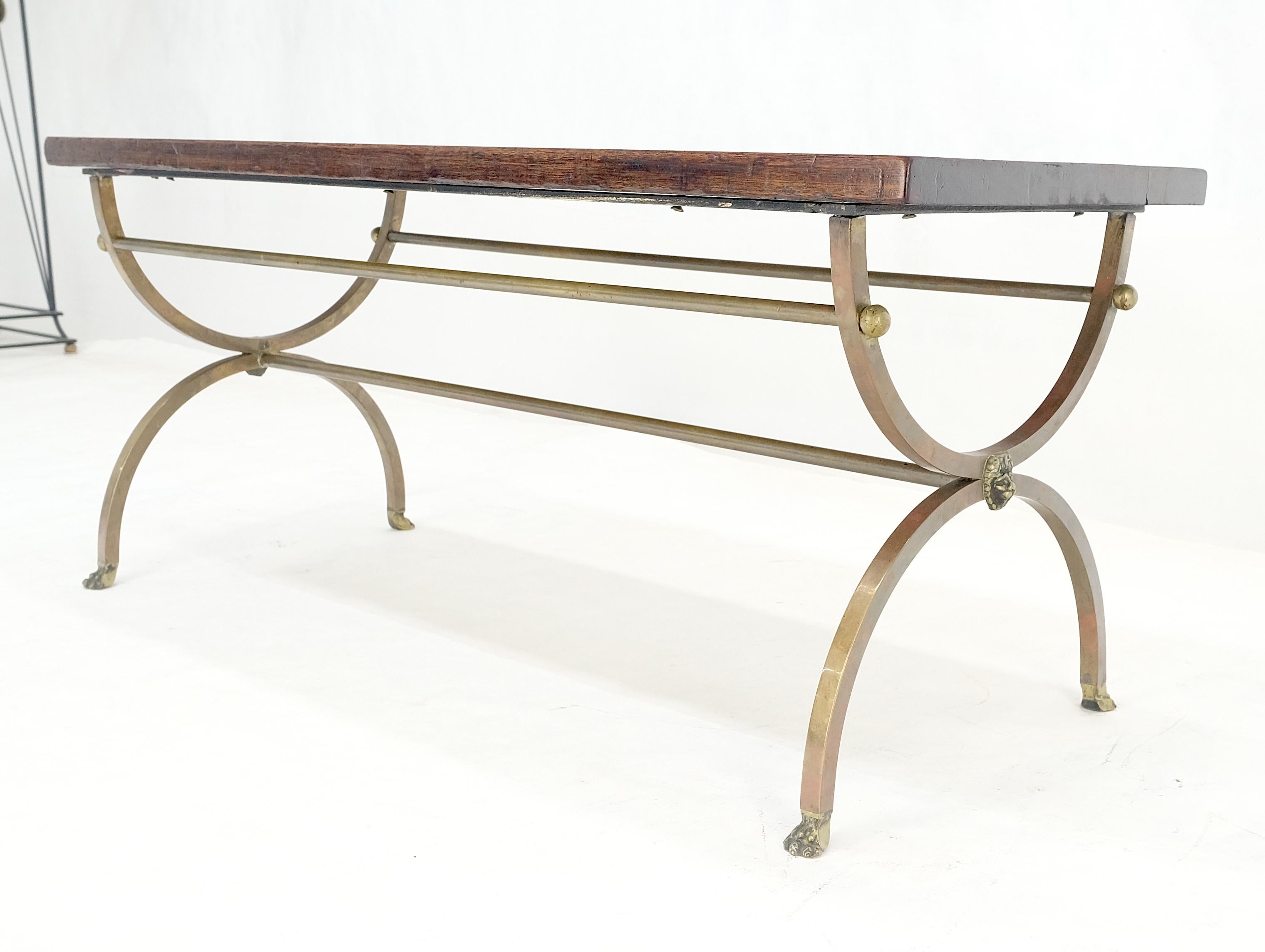 1920s Petit Small Solid Brass Base Claw Feet Oak Top Rectangle Coffee Table NICE For Sale 1