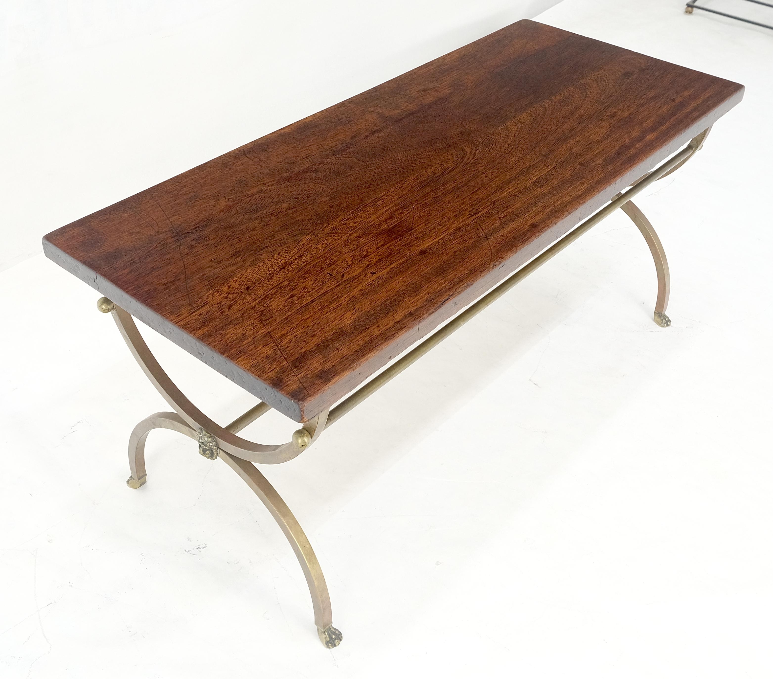 1920s Petit Small Solid Brass Base Claw Feet Oak Top Rectangle Coffee Table NICE For Sale 2